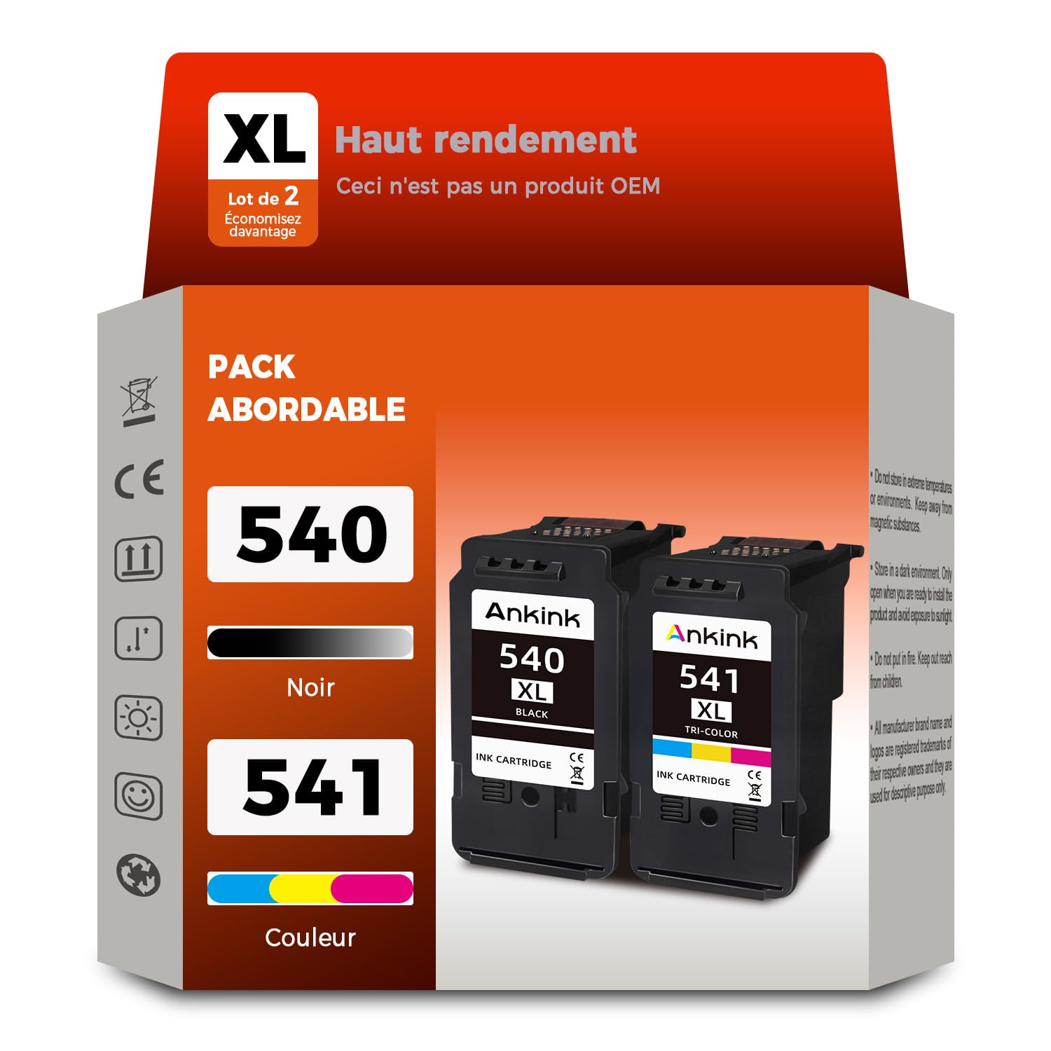ANKINK PG-540XL CL-541XL Cartouche Encre Remplacement pour Canon 540 541 XL