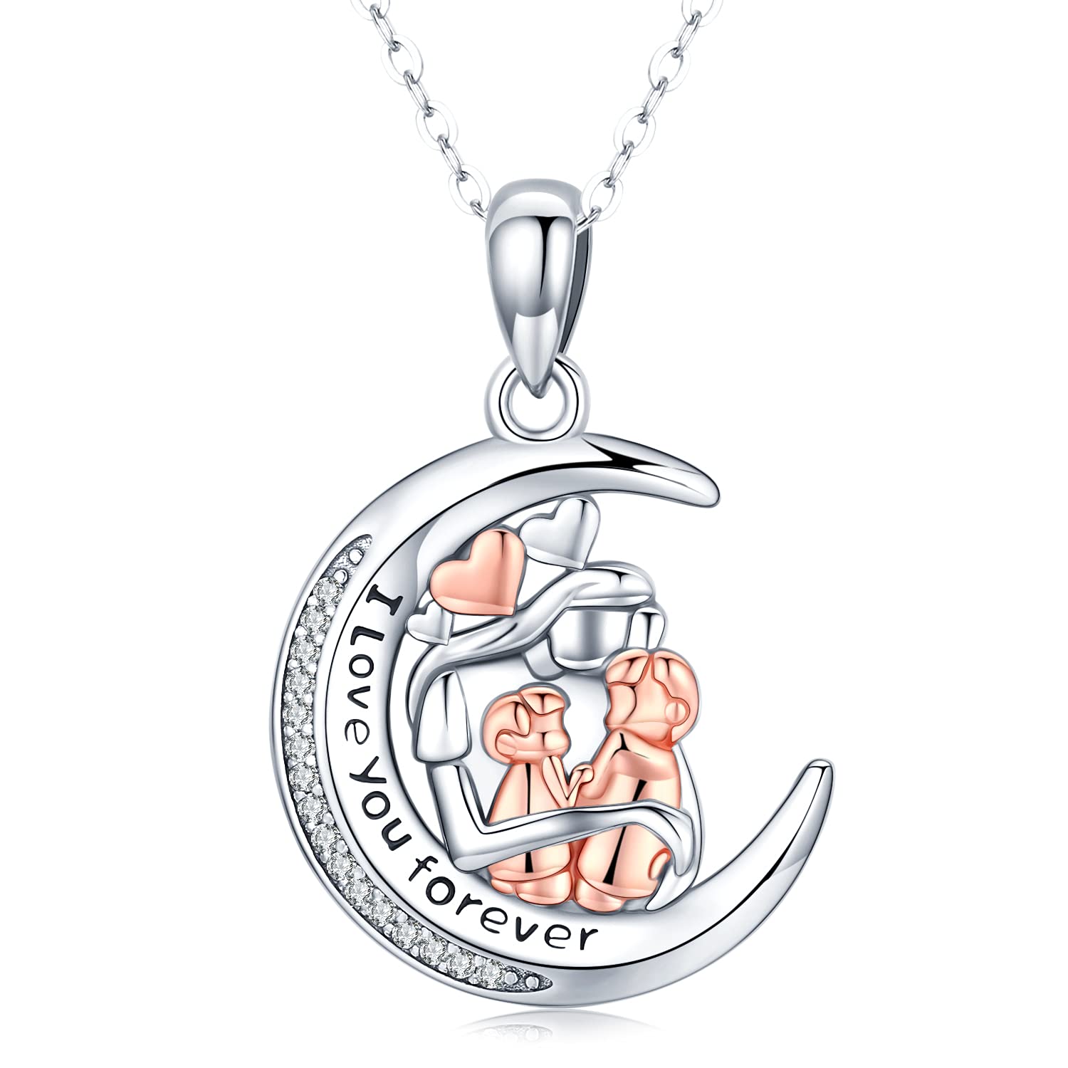 Collana Madre e Figlio in Argento Sterling 925, Collana con Ciondolo Cuore Amore Madre e Figlia, Regalo Gioielli per Donna Mamma Madre Fidanzata Moglie Nonna Figlia