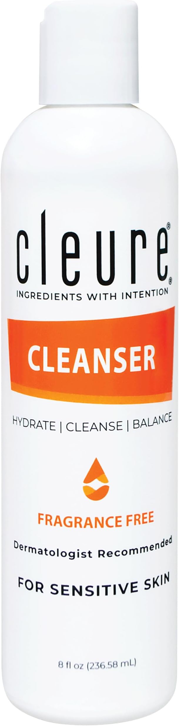 Cleure Gentle Face Cleanser for Dry Sensitive Skin, pH Balanced (8 oz)