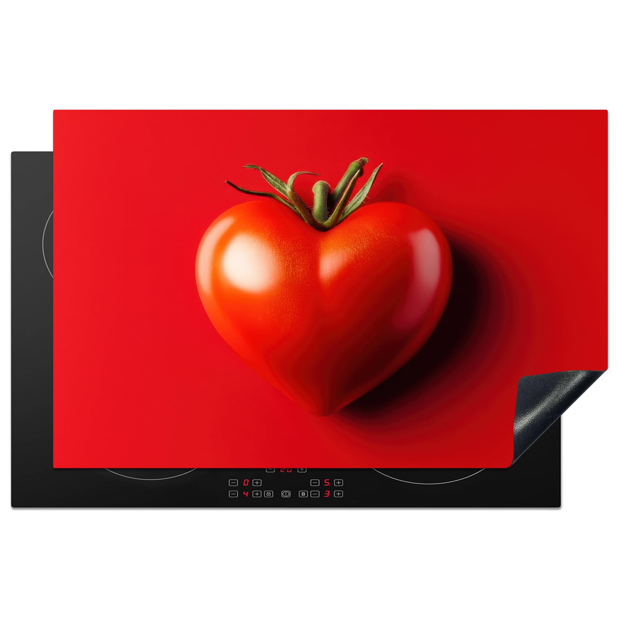 KitchenYeah© Induction Hob Protector Mat 20.5"x31.9" / 81x52 cm Stove Cap Top Cover Kitchen Cooker Covers for Electric Hobs Vinyl Tomato - Red - Heart
