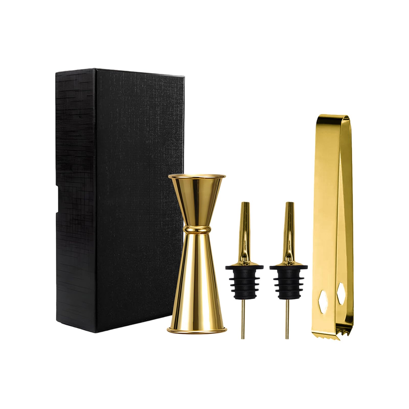 LUCKGONI Premium Nonrust Steel Bartending Tool Set With Ice Tongs Pour Spouts And Measuring Cup For Home Pubs Cocktails Making