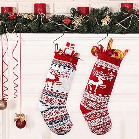 TATAFUN 2 Pack Christmas Stockings 18 inch Knitted Christmas Stockings Rustic Hanging Stocking Decoration for Christmas Fireplace Tree Decorations Cover