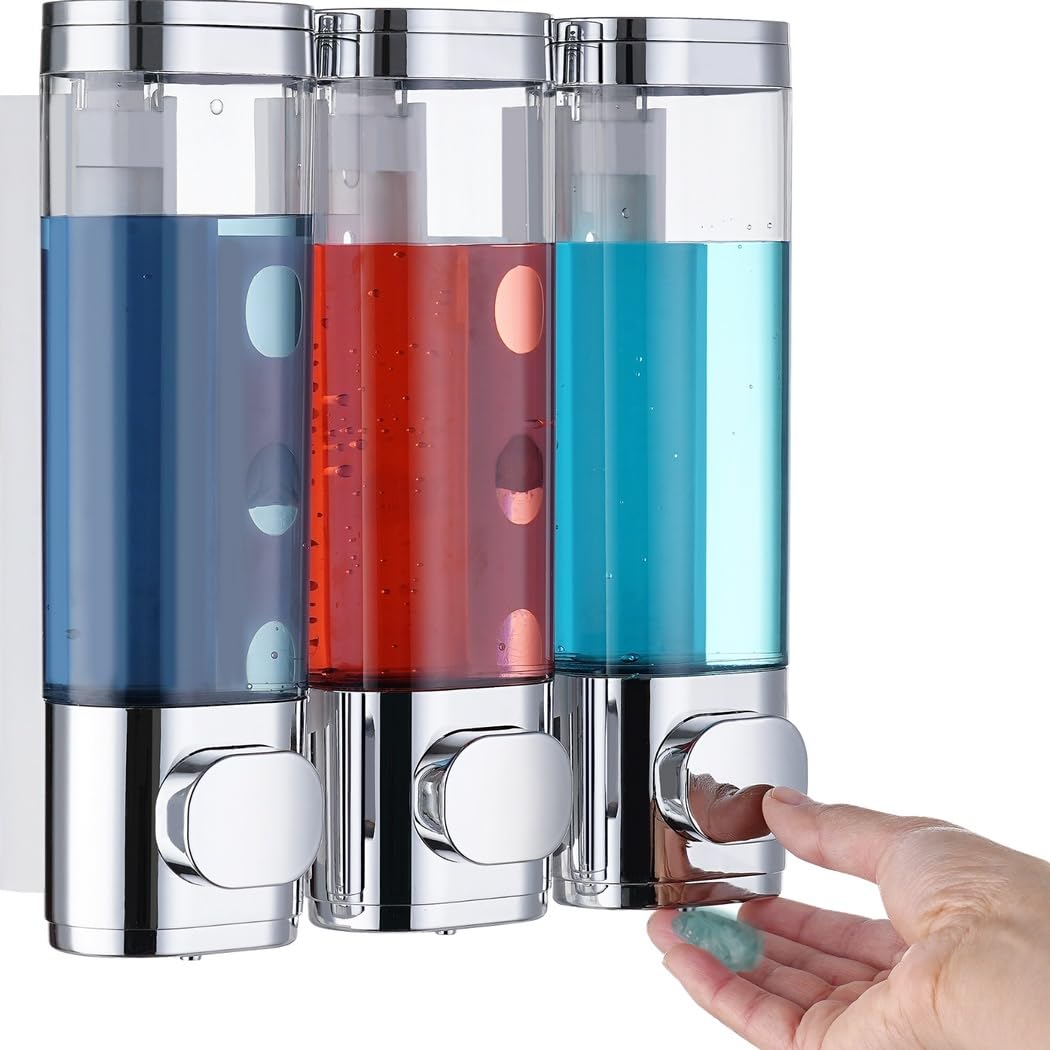 3-Kammer-Wandseifenspender, 3-Fach Duschseifenspender zur Wandmontage, 30 oz Spender für Shampoo, Conditioner, Duschgel und Handseife, ohne Bohren, mit 3 Pumpköpfen für Bad und Dusche