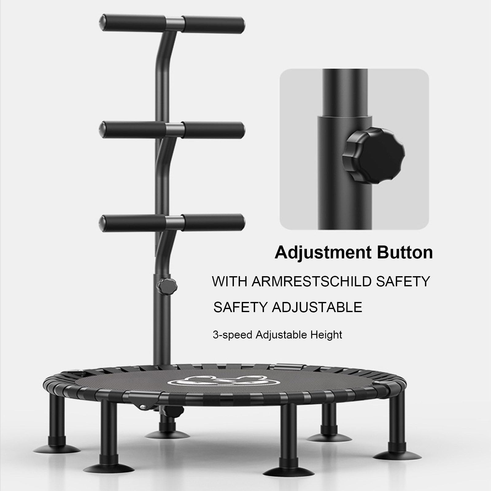 Mini Trampolín Plegable De 40" Con Barra En T/U, Mini Trampolín De Fitness Con Rebote, Trampolín Redondo De Interior Para Niños, Trampolín Universal, Peso Máximo 200 Kg,Rosered-T-bar