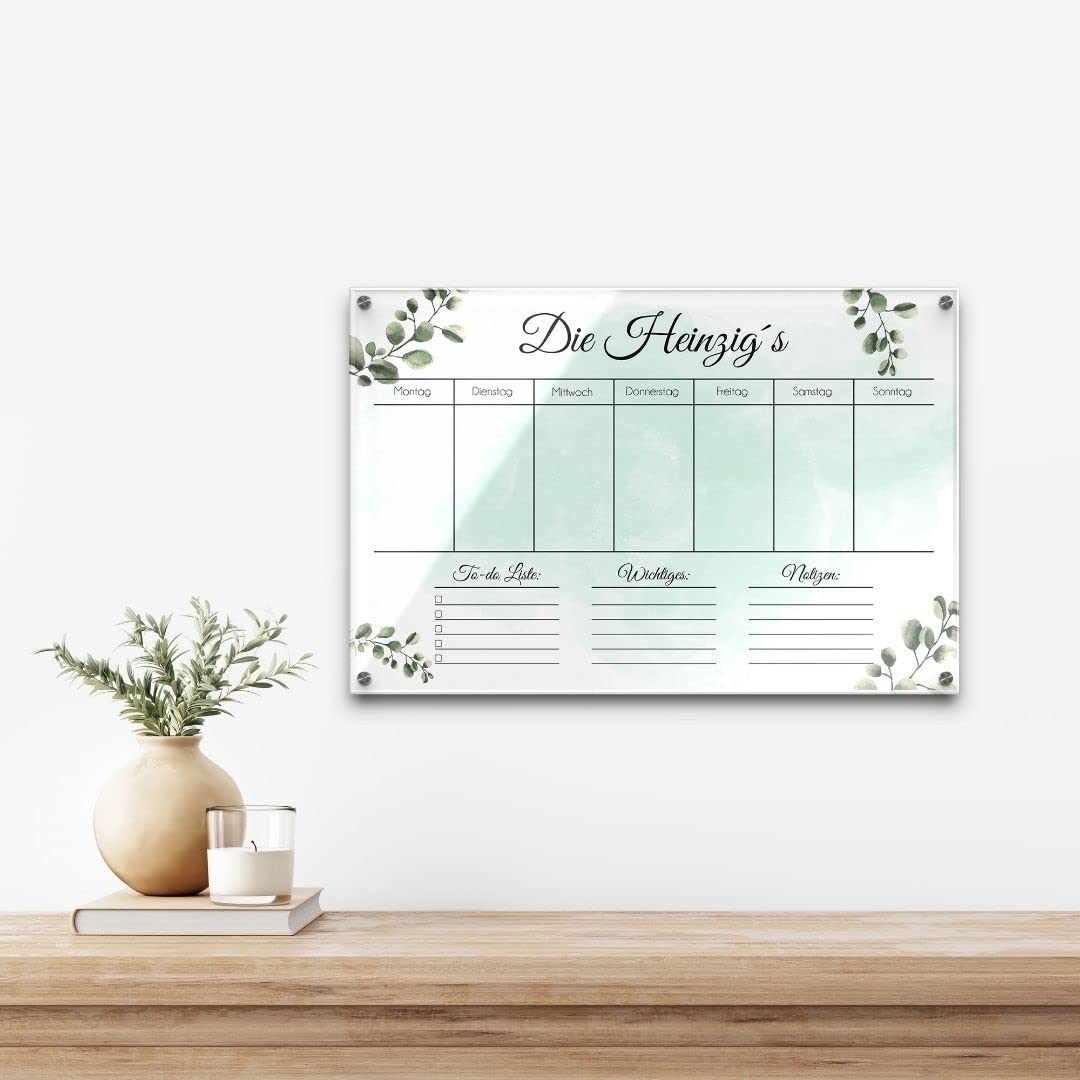 Acrylglas Wandkalender abwaschbar - Wochenplan personalisiert mit eigenen Namen - Geschenkidee Frauen Mama - Familienplaner beschriftbar - Familienplanung - ca. 60x40 cm