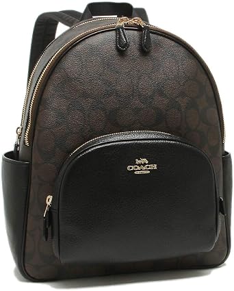 Coach Signature Womens F5671 Court Backpack Signature 1 IMAA8 Brown Black