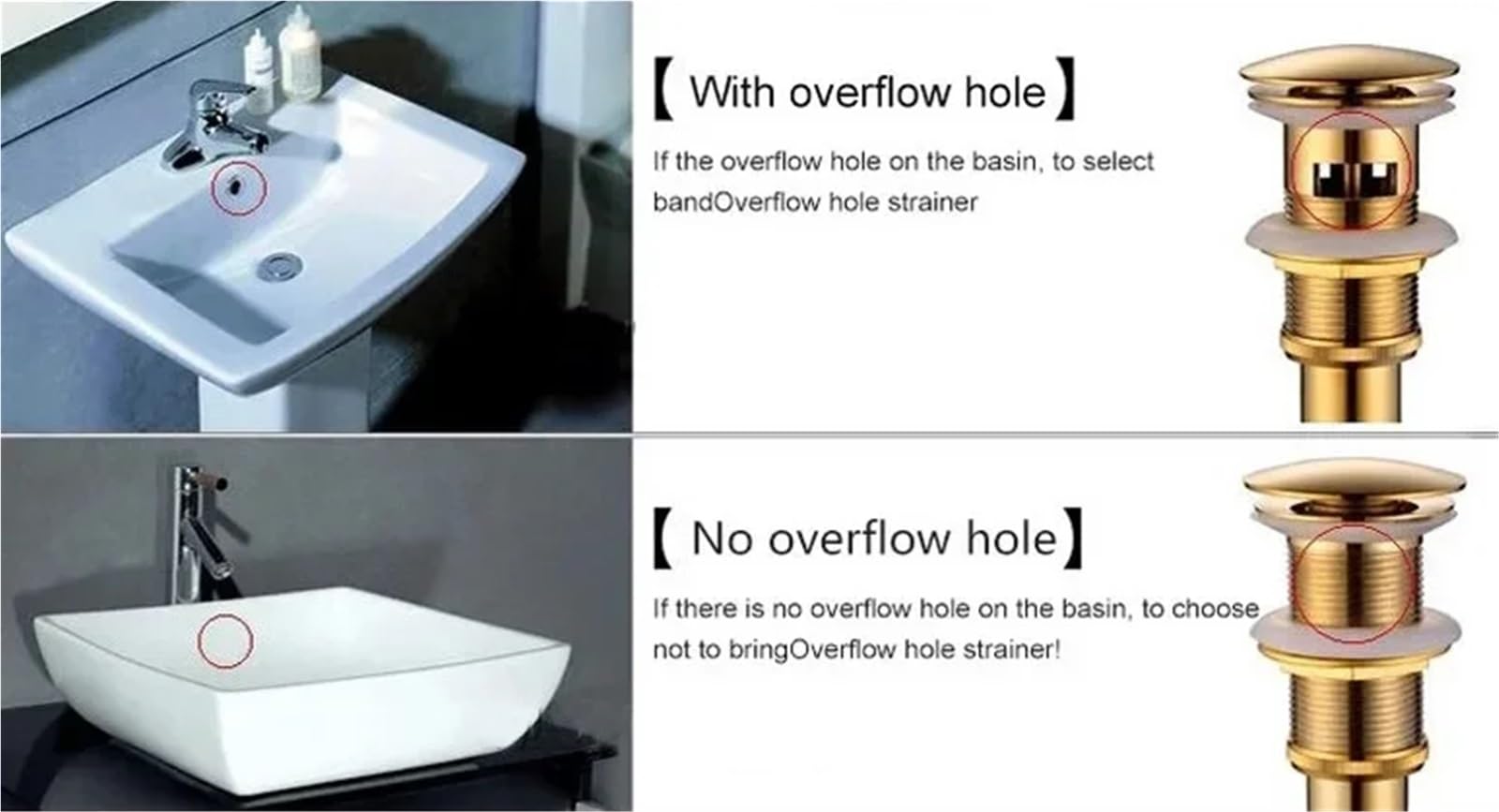 Sifón de latón for lavabo baño, 30 cm longitud, con sifón en forma P dorado cepillado y desagüe emergente sin ranuras, colador ranurado Para Lavabo De Baño y Lavabo(Without hole)