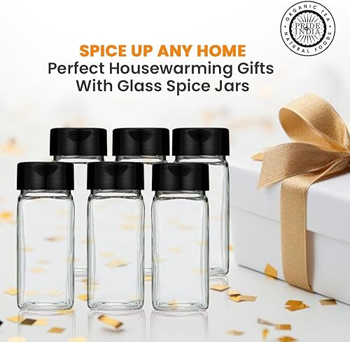 Miniatura 2 de Pride Of India Tarros pequeños de vidrio transparente para especias con tapa de tamiz doble, sin BPA de grado alimenticio, fabricados en Estados