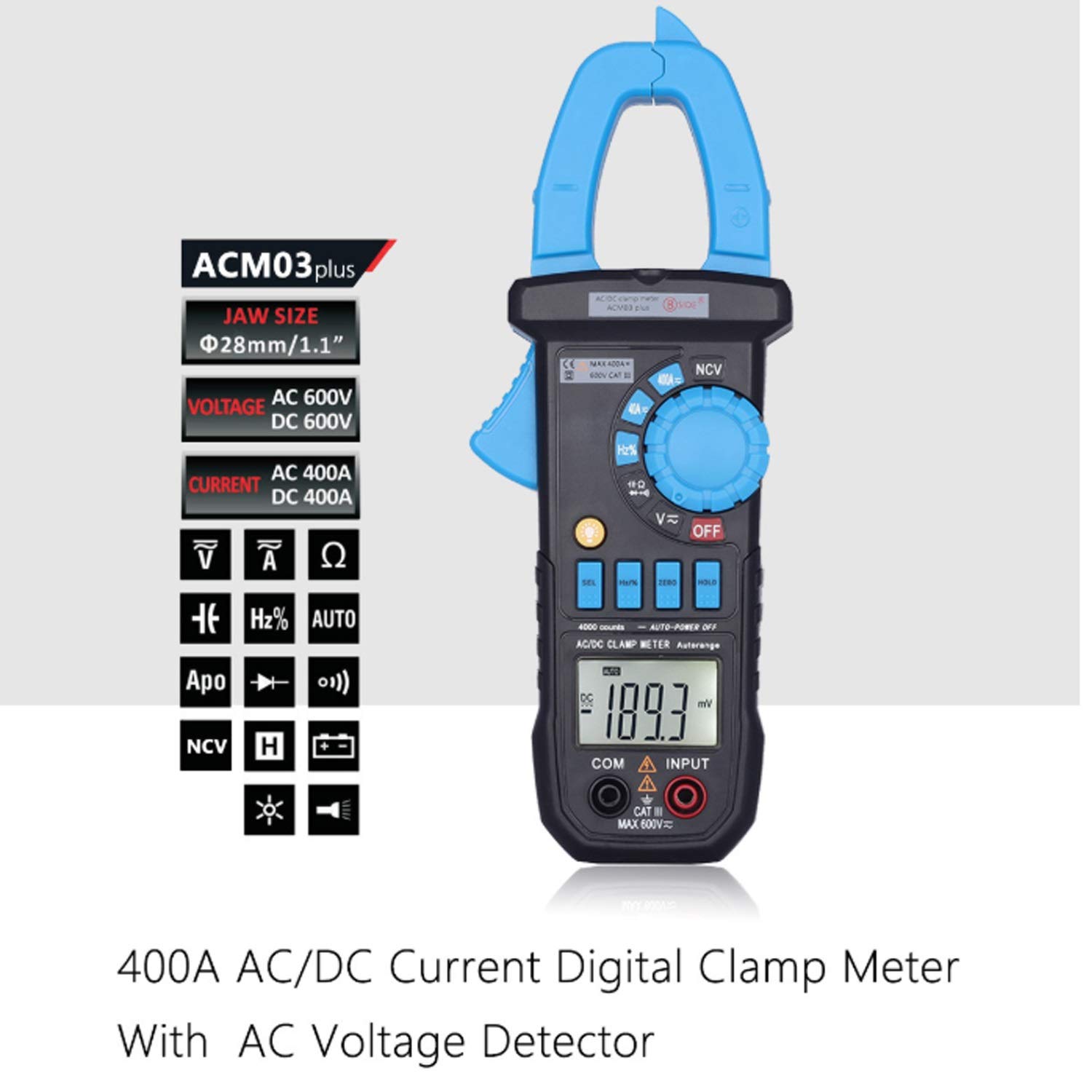 Alcance automático Medidor de pinza ACM03Plus Amperímetro de voltímetro de automóvil Multímetro digital con resistencia de retroiluminación Prueba de NCV