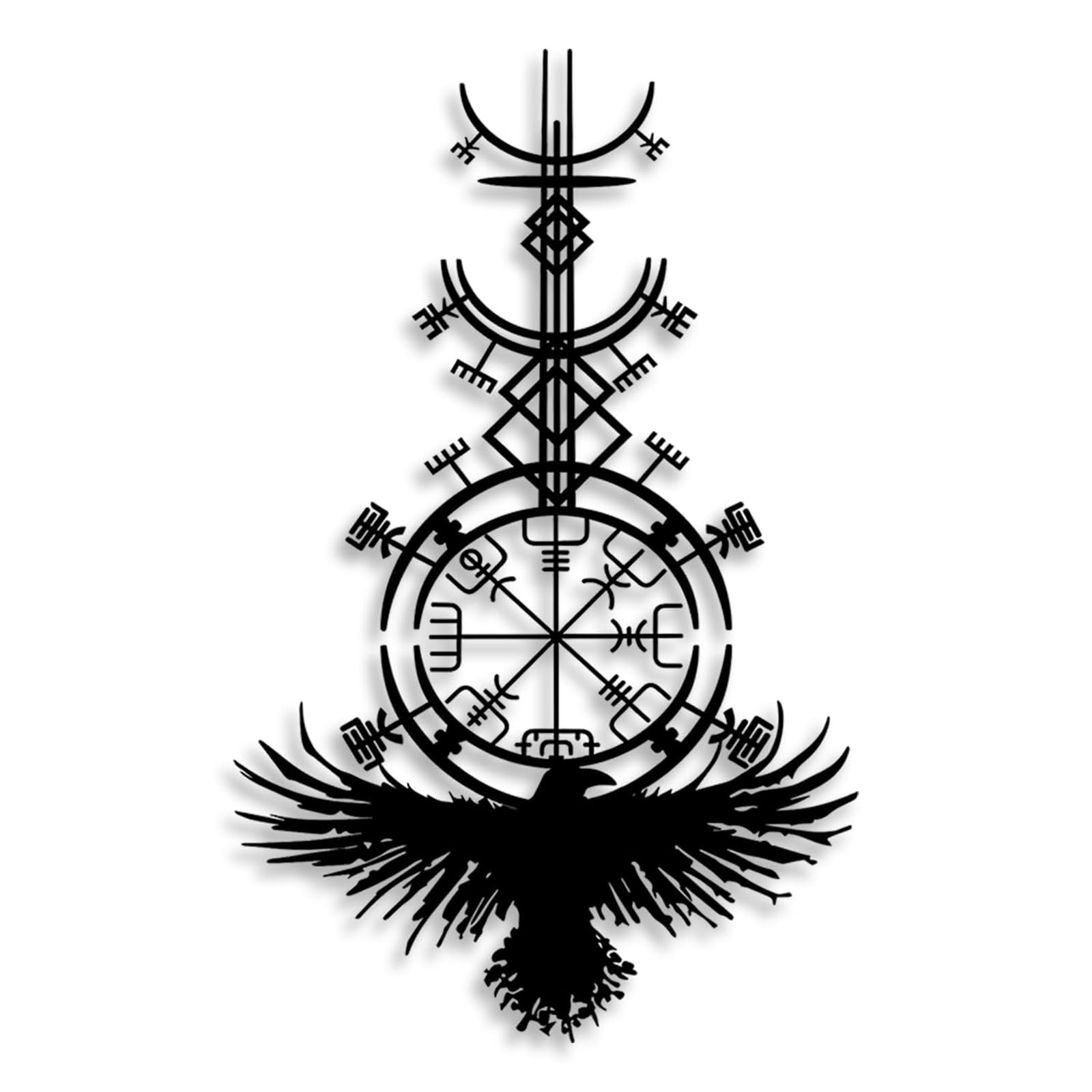 Huipalon Viking Raven Metal Wall Art Iron Black Wall Art Norse Mythology Wall Decoration for Man Cave Living Room Bedroom Modern Metal Art Deco Decor for Indoor Outdoor (Compass Raven)