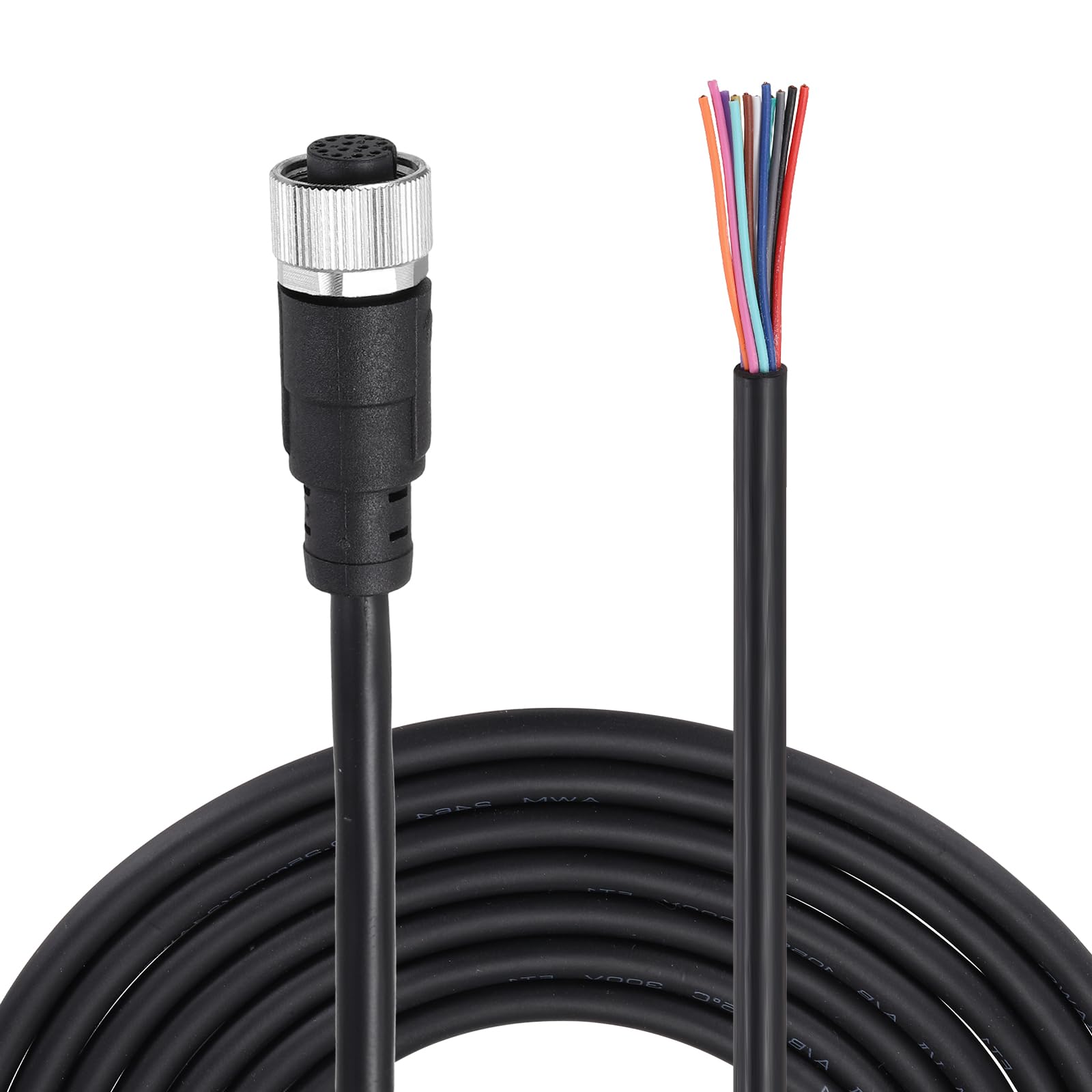 sourcing map M12 12 Pin Straight Female Aviation Connector Cable, 19.7ft Waterproof IP67 Aviation Sensor Electrical Cable