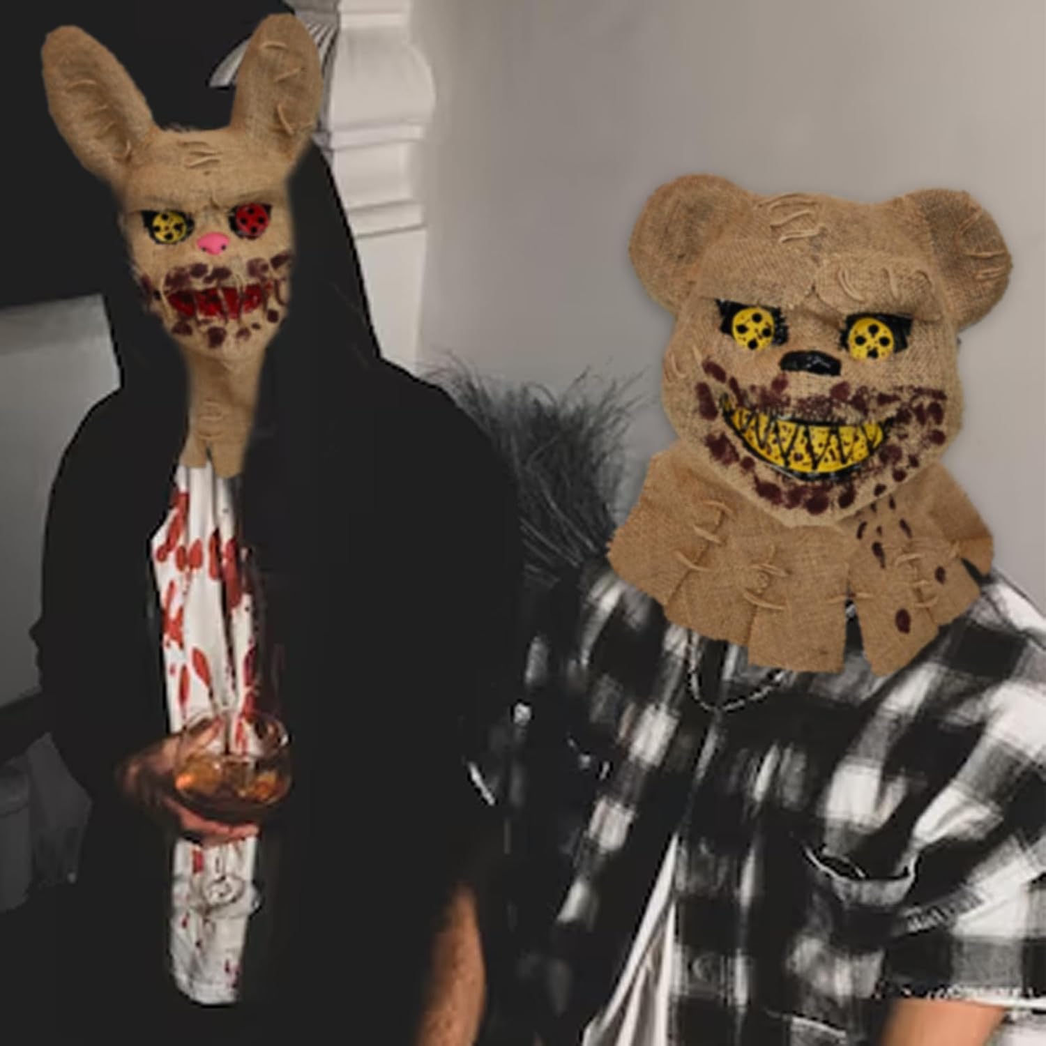 LONGFON Halloween Bloody Burlap Mask Scarecrow Burlap for Adult Halloween Cosplay Creepy Animal Headmask for Costume Party image 4