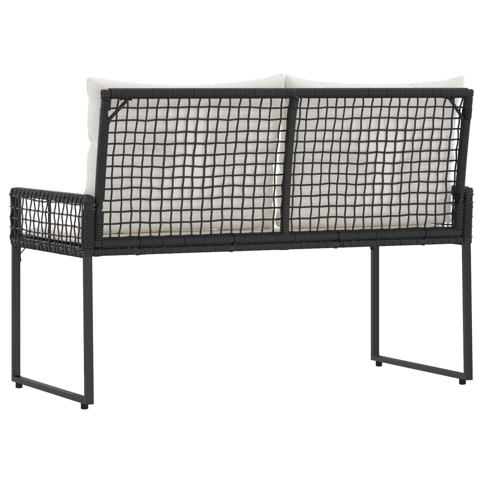 Ławka ogrodowa z poduszką, czarna i kremowo-biała, 118 x 55 x 82 cm – rattanowa ławka do siedzenia na taras i do ogrodu