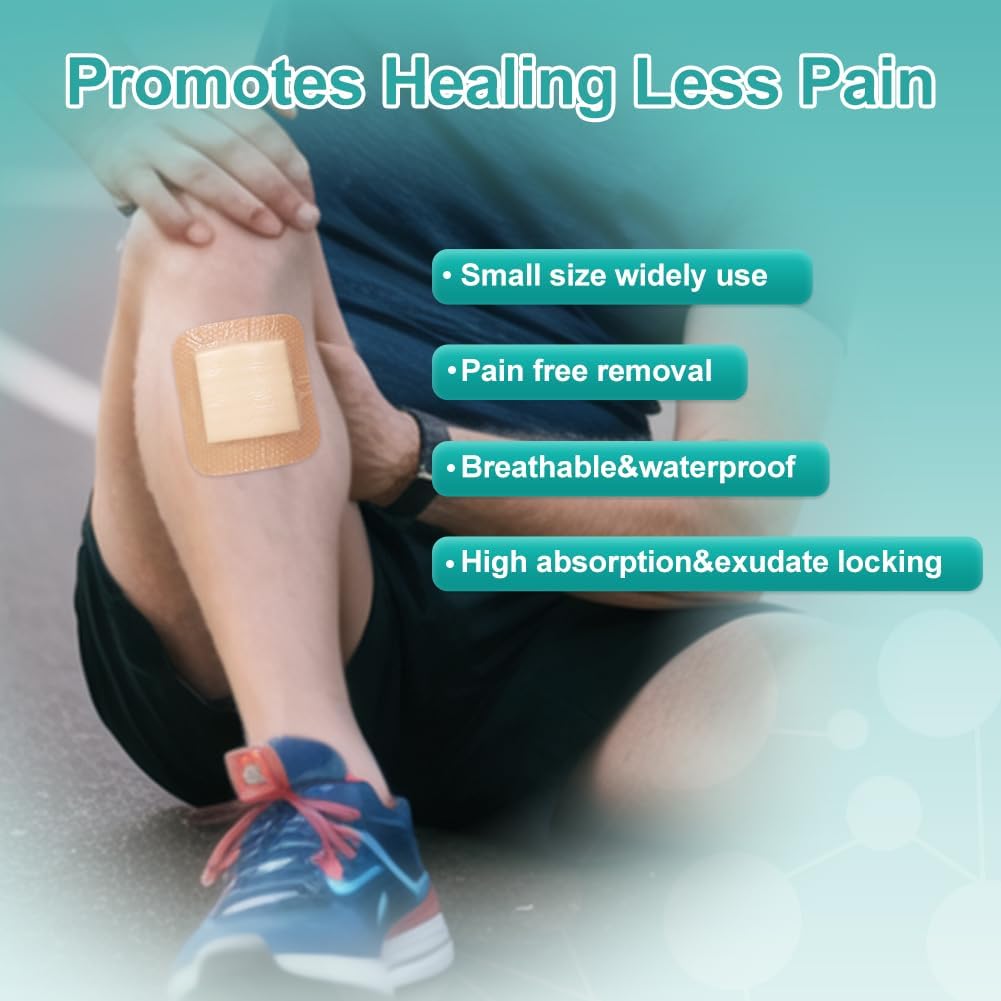 Dimora Silicone Foam Dressing 3x3 inch with Border 20 Pack, Wound Bandage, Gentle Adhesive Waterproof Pads for Sensitive Skin Wound Care 7.5x7.5 cm - Image 3