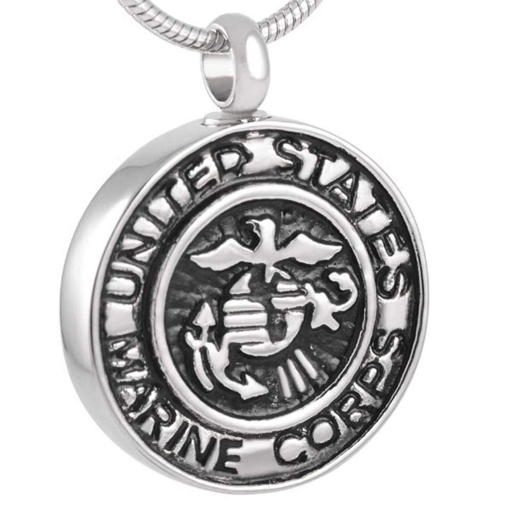 AGHWSL Cremation Jewelry Black Marine Corps Bald Eagles Round Memorial Jewelry Urn Necklace For Ashes America Necklace