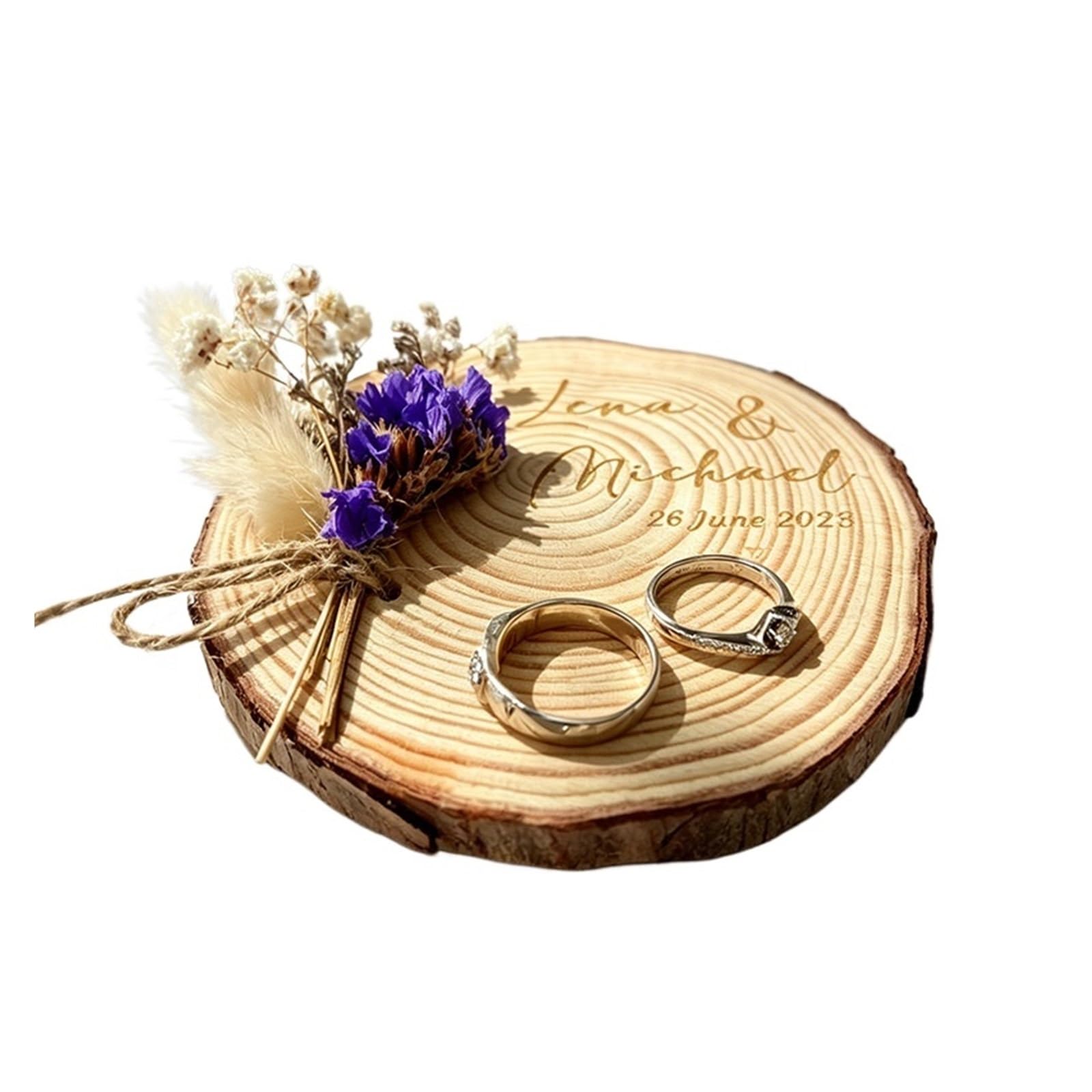 Portafedi In Legno Per Matrimoni Cuscino portafedi personalizzato, fetta di legno