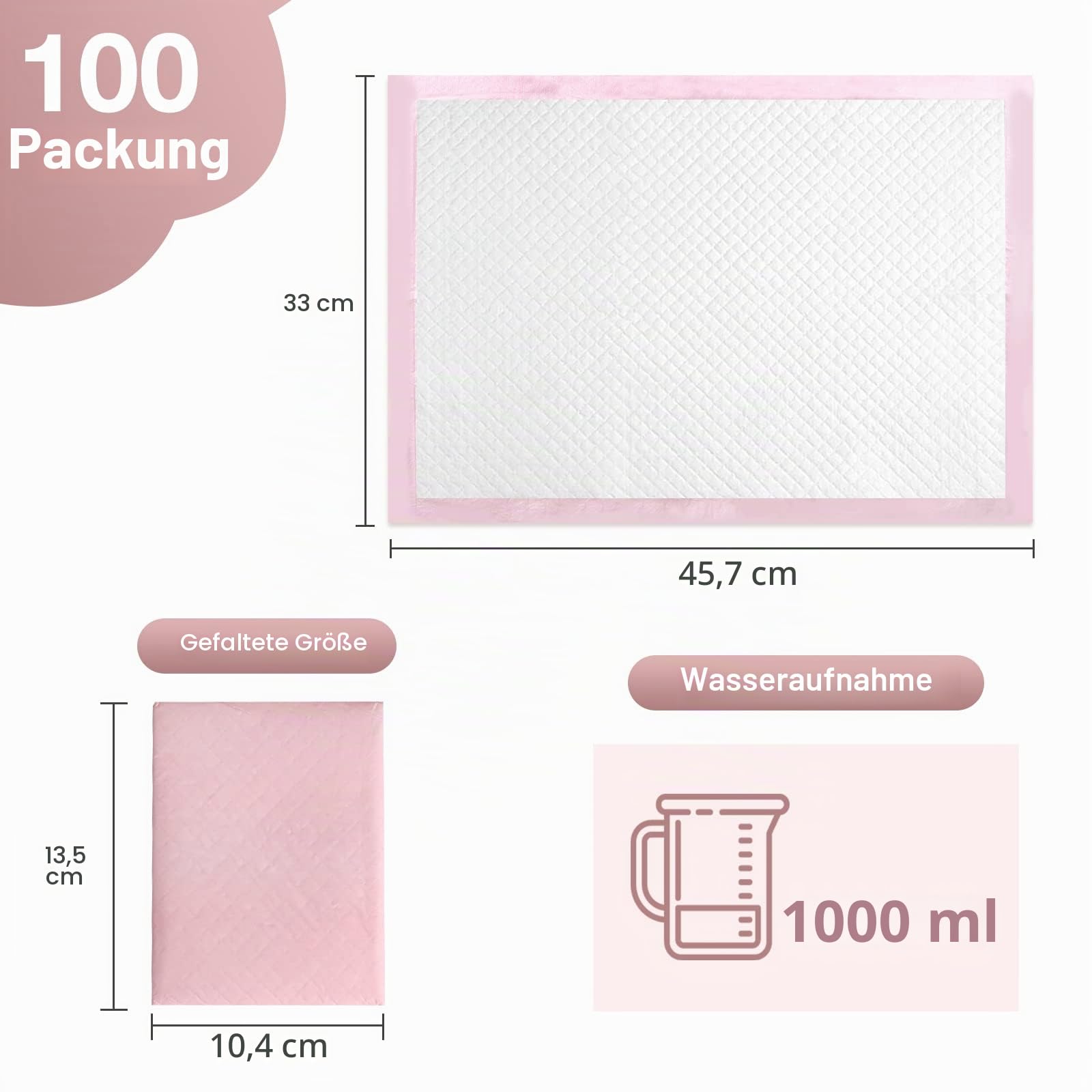 Einweg-Wickelunterlagen, 100 Stück, Baby-Inkontinenz-Wickelunterlagen, Windelunterlagen, ultraweich, super saugfähig, wasserdicht, 33 x 45,7 cm