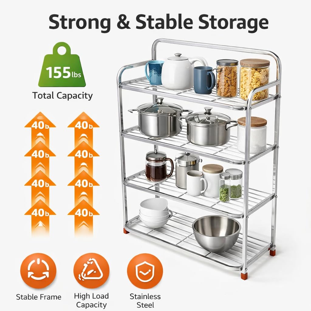 auram Stainless Steel Shoe Rack for Home - 4-Layer Heavy Duty Shoe Organizer Stand - Rust Proof Metal Shoe Shelf for Entryway, Bedroom & Balcony - Strong & Durable Footwear Storage Rack 2