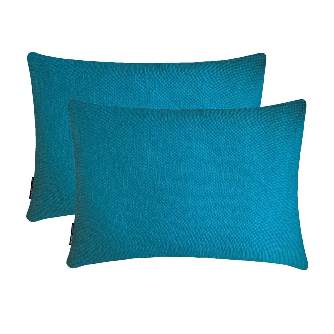 Juego de 2 Azul turquesa Lujo Funda de cojín lumbar 30 x 55 cm | Moderno Lino Funda de Cojín | Sólido, texturizado Fundas de almohada para sofá y dormitorio, decoración del hogar - Turquoise Linen