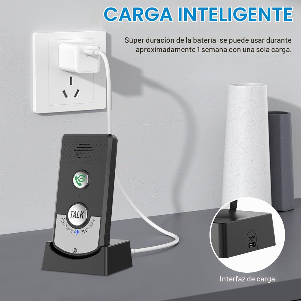 Intercomunicador Inalámbrico, Intercomunicador Inalámbrico de 2 Vías, Timbre Inalámbrico de Largo Alcance de 1000 M, para Casa, Aula, Oficina (Negro)