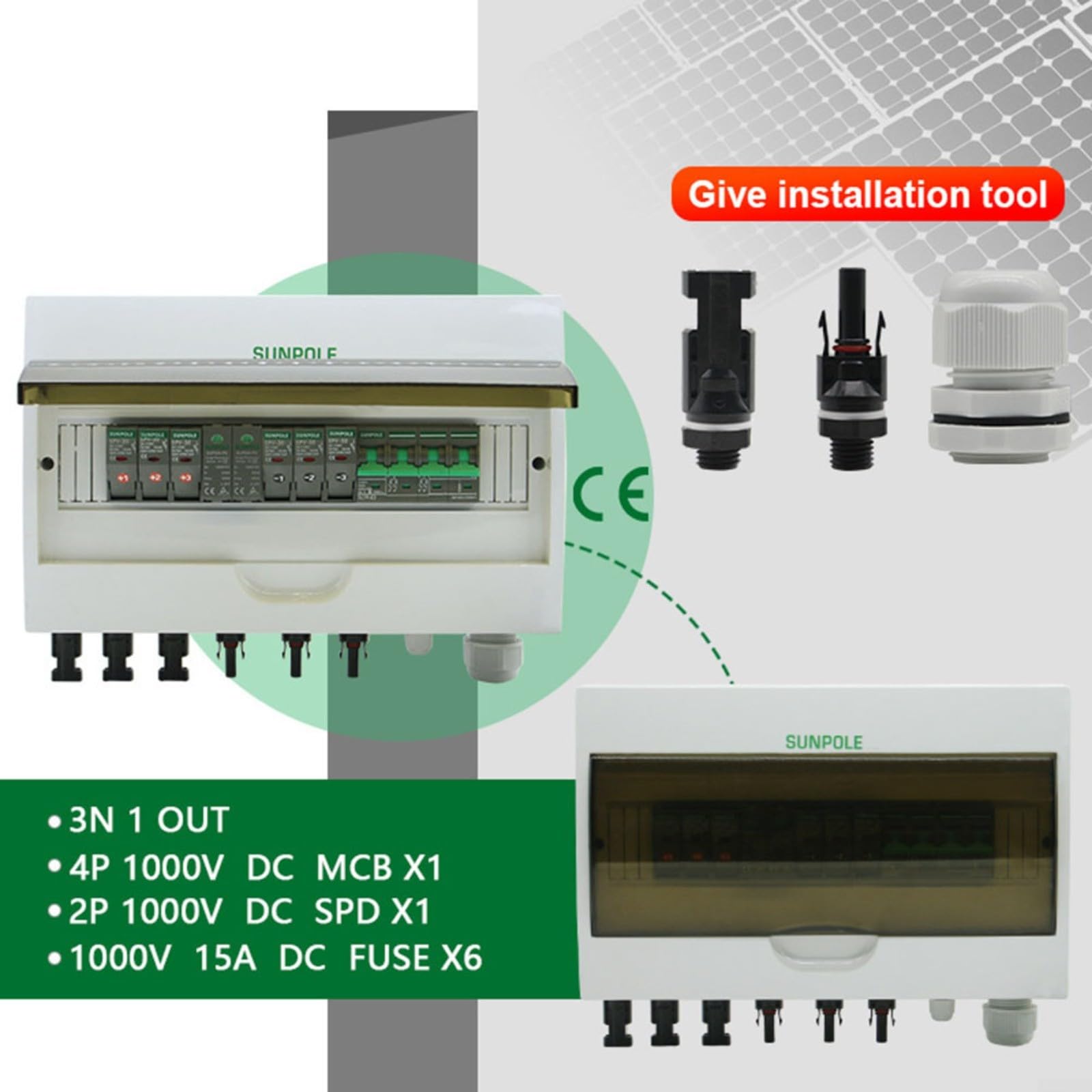 PV Combiner Box, 3 in 1 Out 1000V IP65 Impermeabile Protezione solare PV Rilevamento in tempo reale LQX-C DC Strings/Combiner Scatole per impianto fotovoltaico residenziale sul tetto