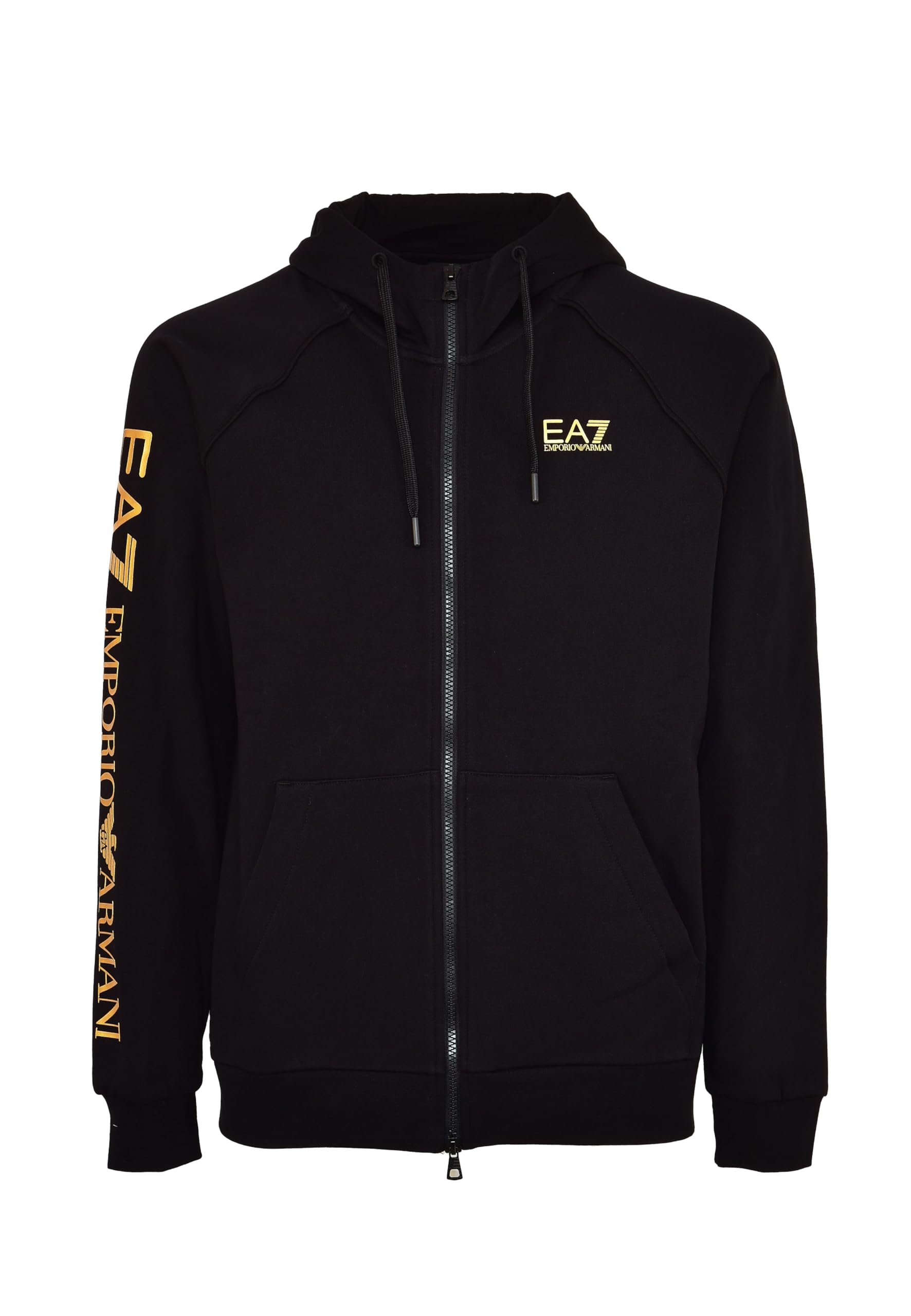 EA7 Emporio Armani Logo Series Men's Hooded Sweatshirt in Cotton, Black, XXL