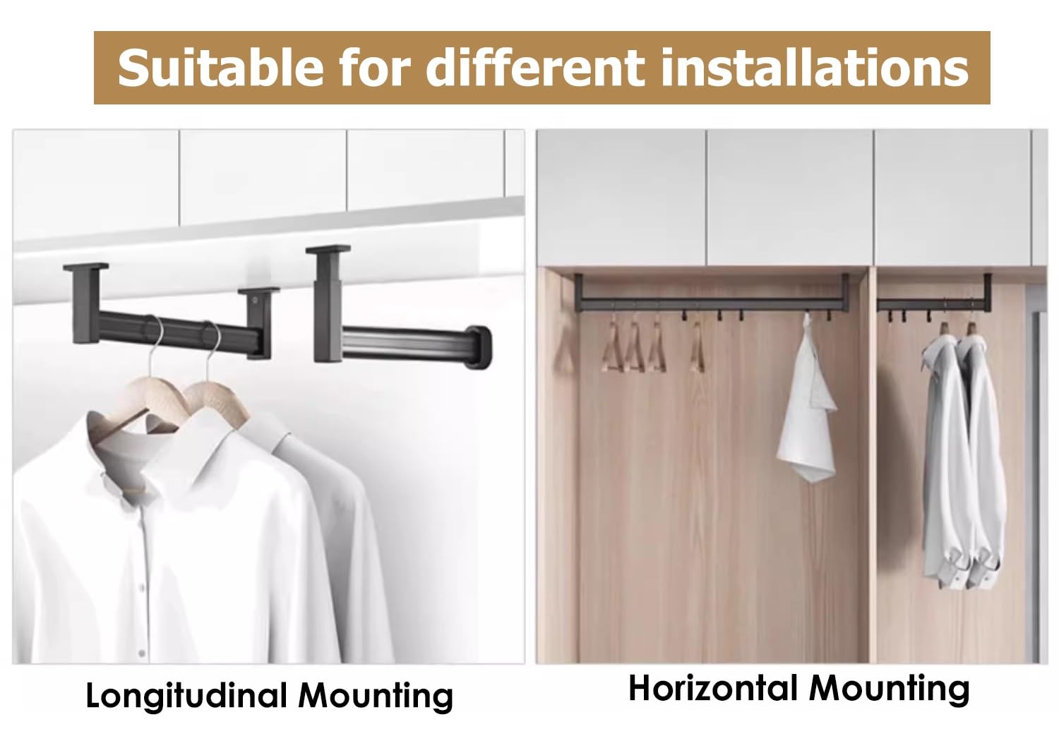 Asta Appendiabiti Regolabile in Altezza - A Forma di L, Lunga 15 Cm - 140 Cm, con Kit Completo, Asta Porta Abiti in Metallo Espandibile (60 Cm (23 5
