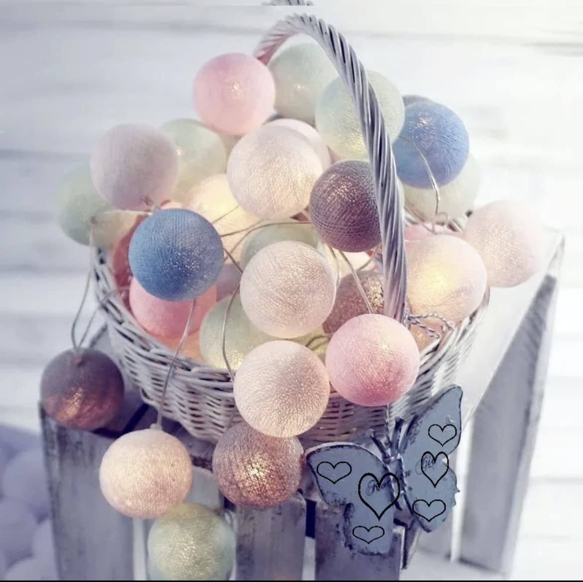 Blue Coral Cotton Balls 40 LED Colored 6M String Lights Garland Fairy Street Lights Christmas Tree Decorations Children Room Home Outdoor Wedding Garden Patio Lights (MACRON)