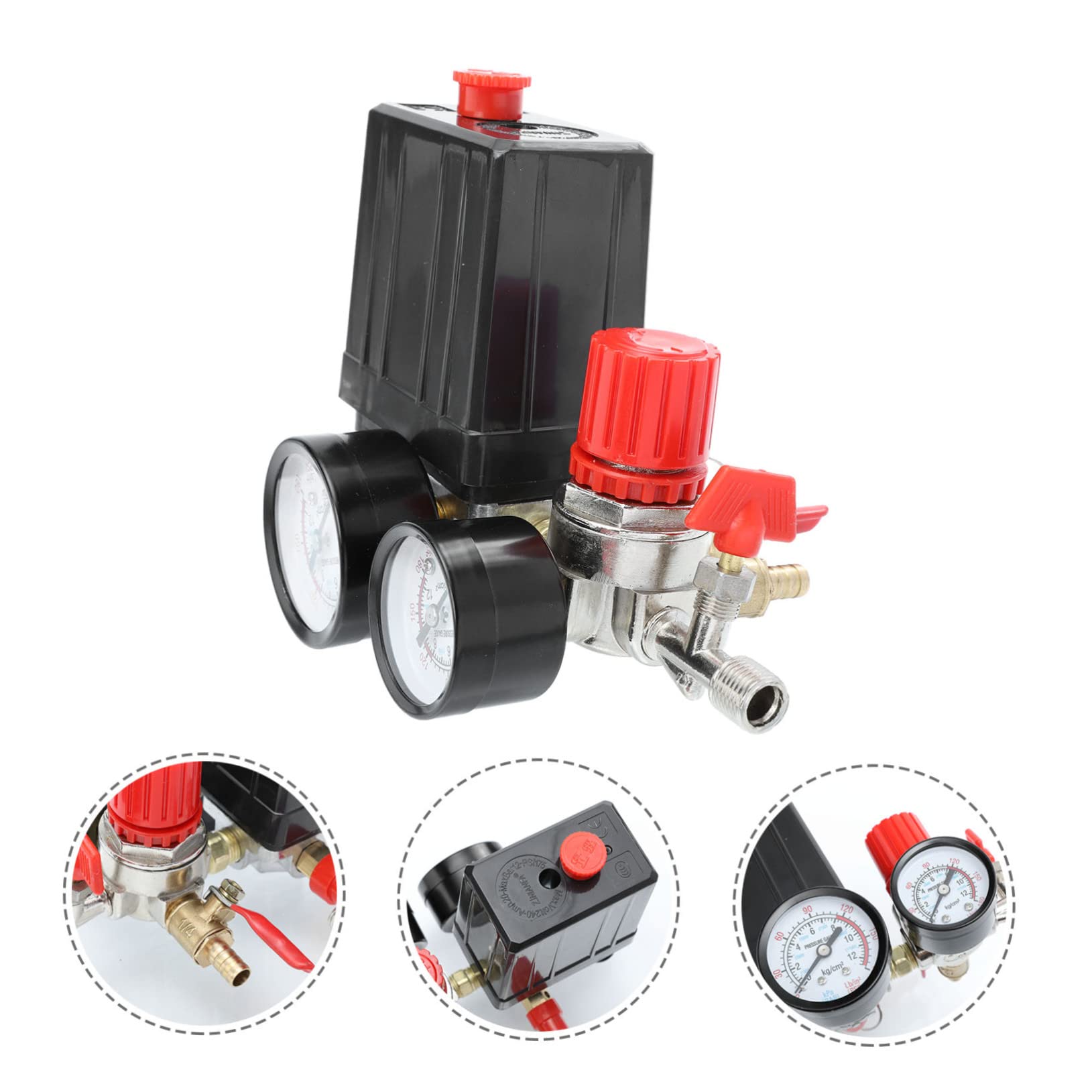 jojofuny Regolatore di Pressione per Compressore D’aria a 4 Fori Manometro, 220/380v, 20a, Valvola di Controllo per Uso Stabile