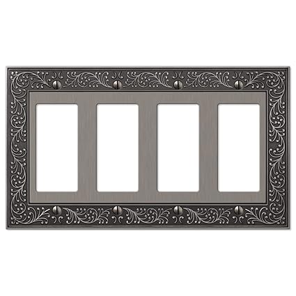 Amerelle English Garden Quadruple Rocker Cast Metal Wallplate in Antique Nickel