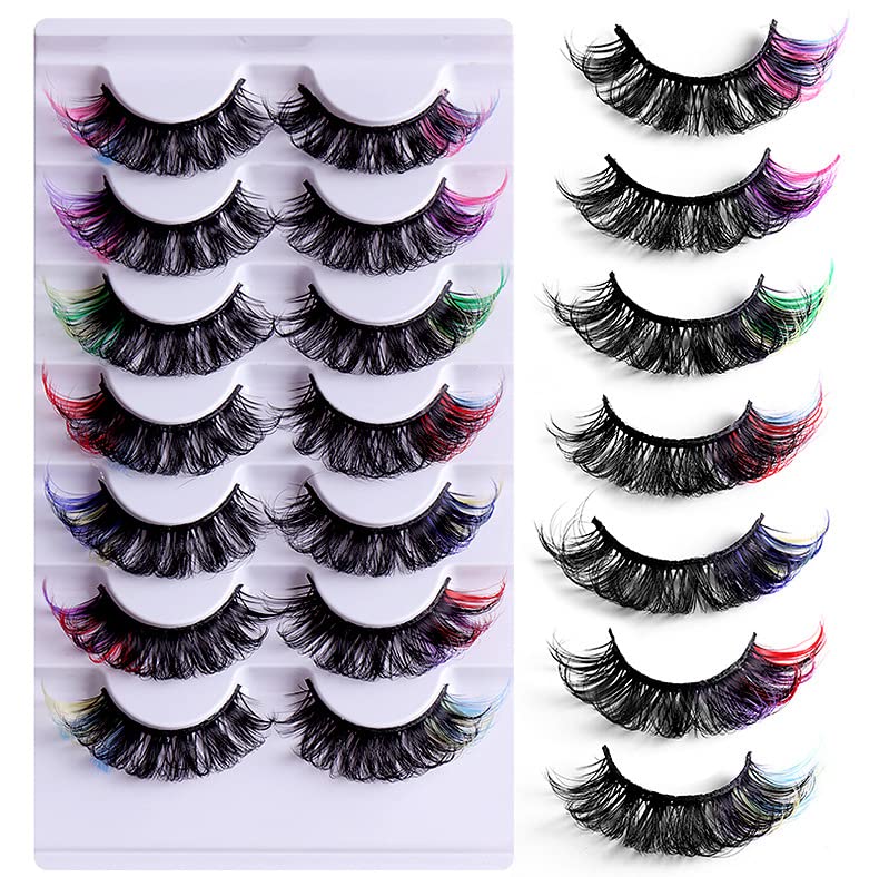 BSLVWG Coloured False Eyelashes - Russian Strip Faux Mink Lashes - Fluffy Wispy With Color (7 MIX Colors) (01) - Image 2