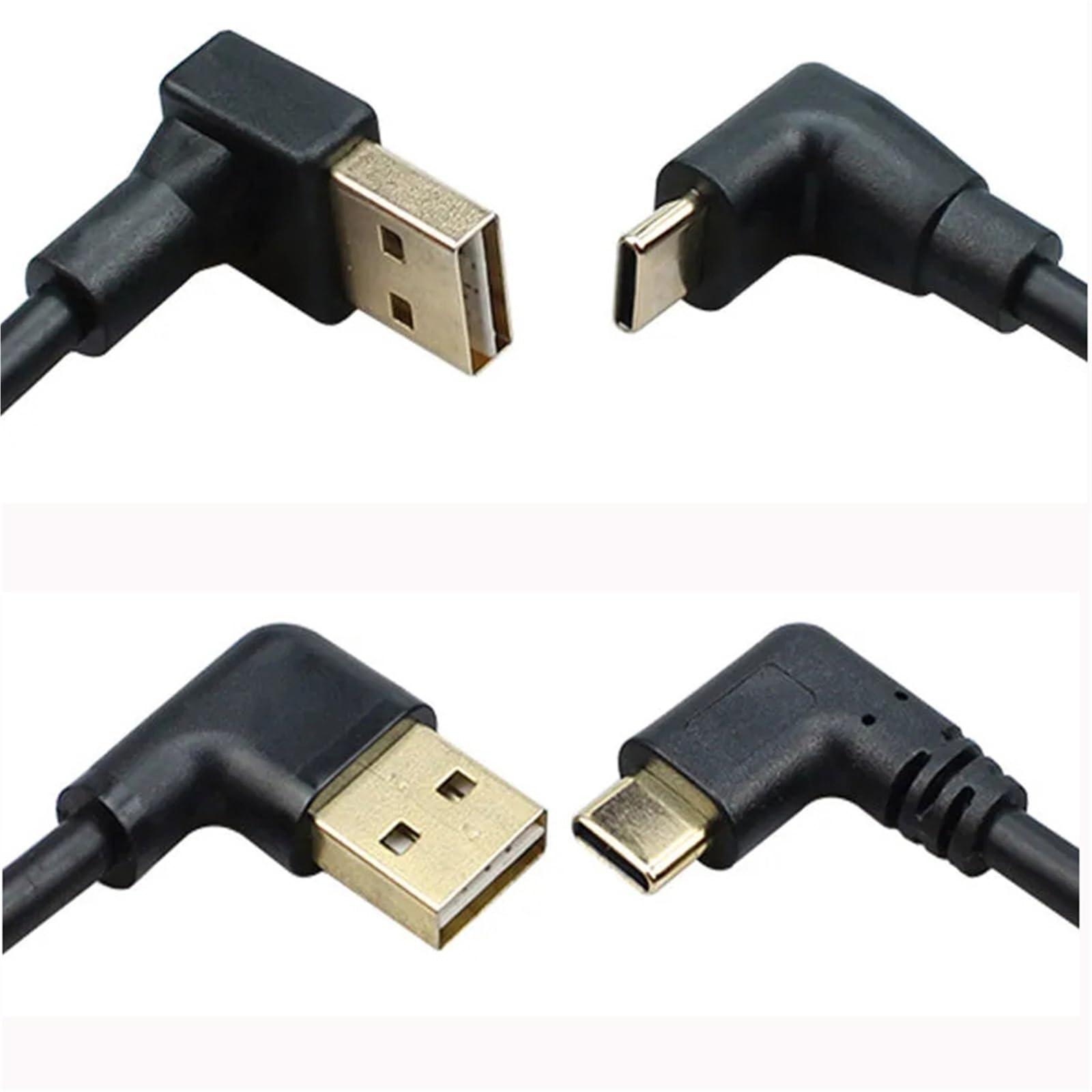Kabel do transmisji danych USB 2.0 z podwójnym łokciem typu C w górę i w dół w lewo i w prawą stronę, kąt 90 stopni, kabel do ładowania telefonu samochodowego (1 m, typ 3)
