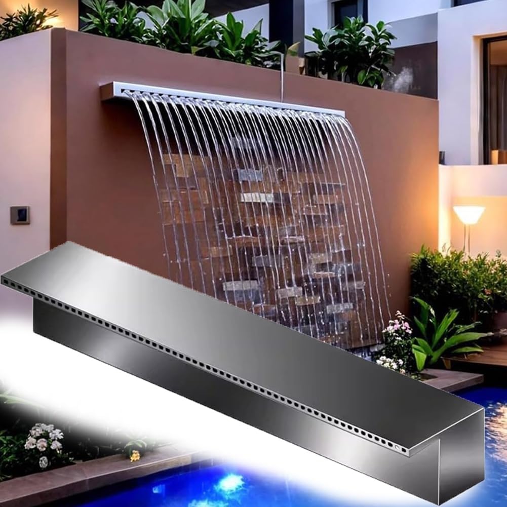 IvyLoutish Silver Stainless Steel Waterfall Spillway Kit - 100cm Outdoor Pool Fountain Box for Garden, Patio & Rockery Water Features, Elegant Water Flow Decoration
