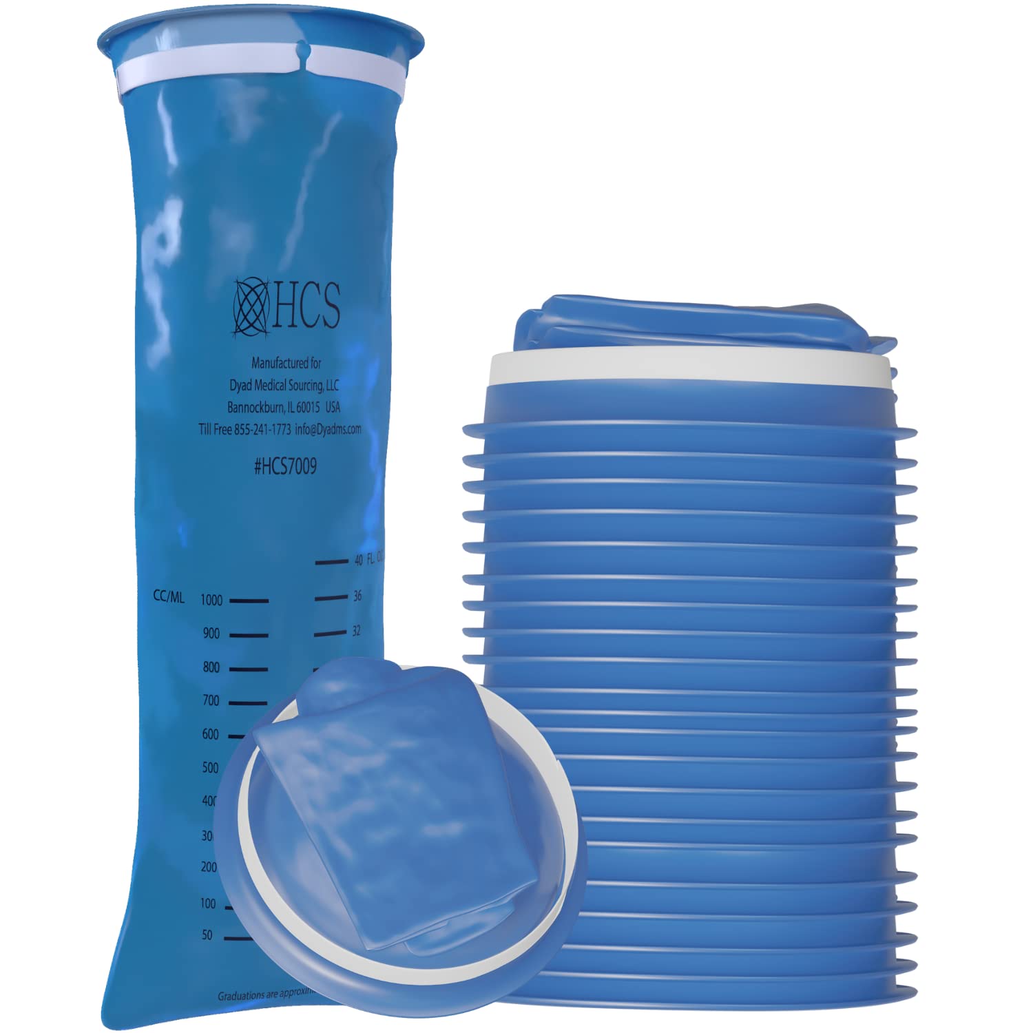 HCS Vomit Bags Disposable - 24 Blue Emesis Bags Medical Grade - 40 FL OZ with Plastic Ring - Easy Close - Barf Bags Disposable Car Sickness, Taxi, at Home, Travel - Portable Puke Bags, Leak Proof