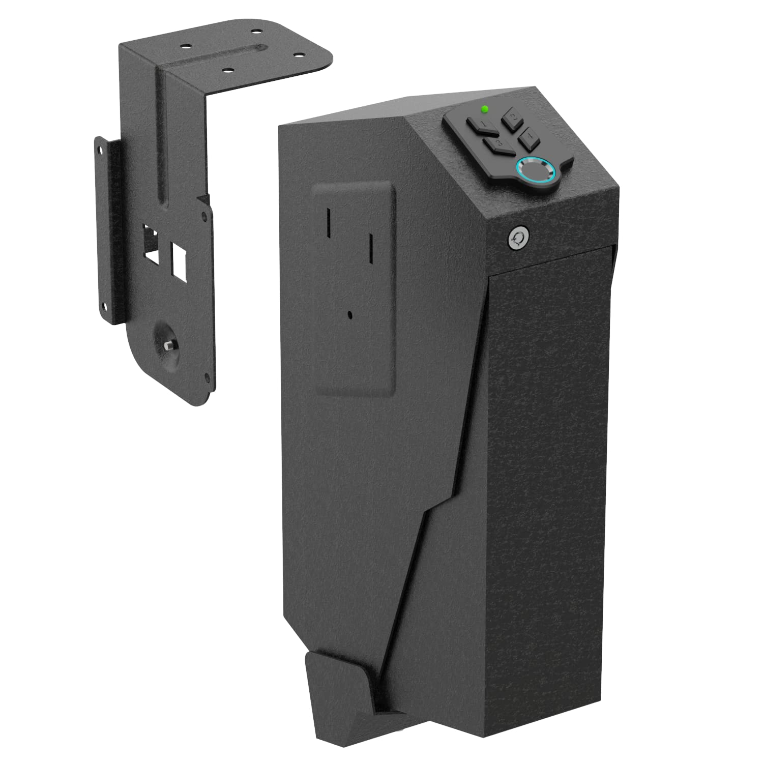 RAVORD Biometric/Keypad Desk Mounted Gun Pistol Safe for Bedside Nightstand, Grocery, RV - Auto Drop Down Lid for Quick Access, Keep Firearm Away From Youngsters, Obfuscation Passcode, LED Light