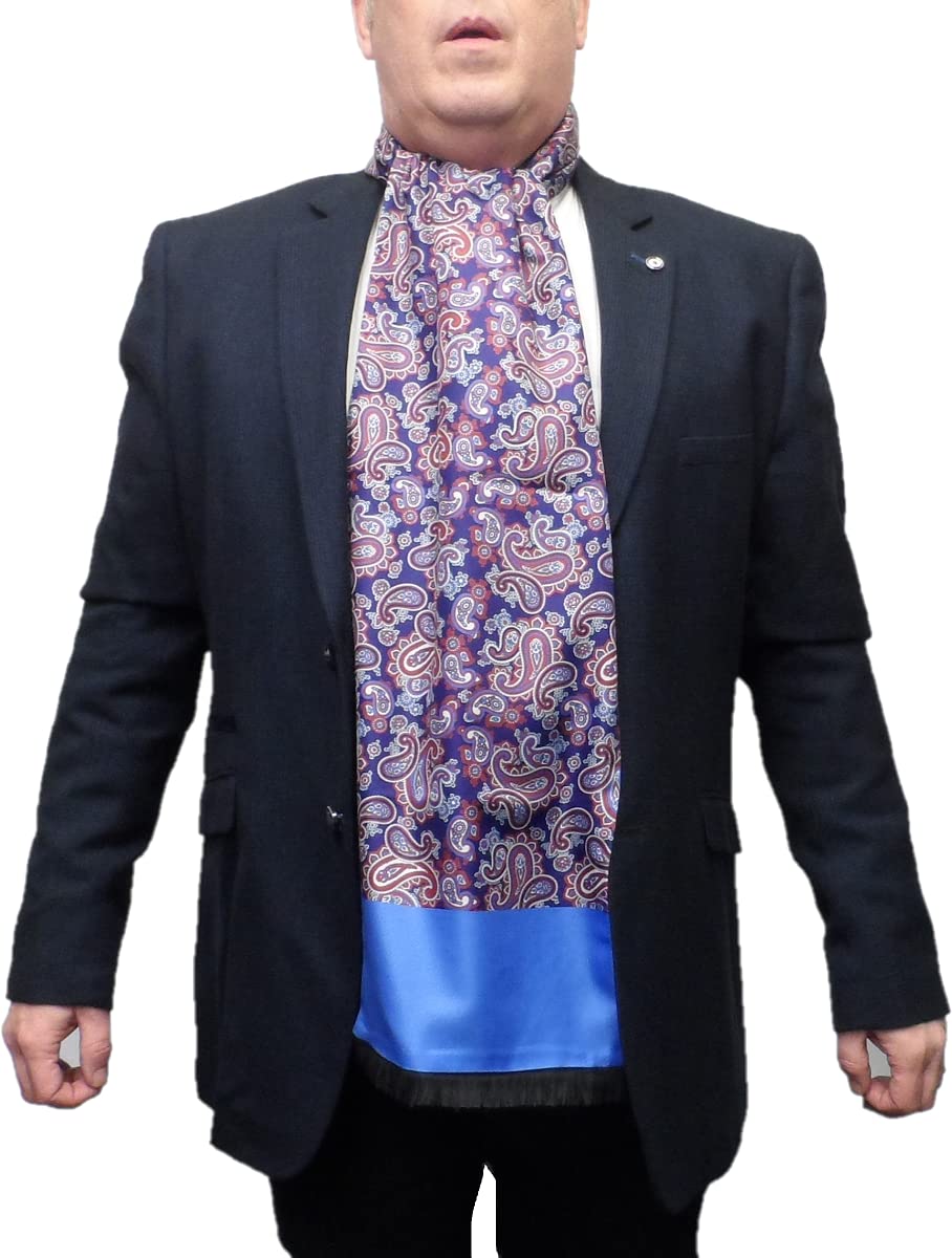 Mazeys Mens Retro Mod Paisley Scarf (Navy/Sky)