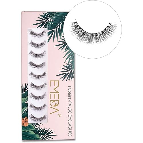 10 pairs False Eyelashes Natural Look Eyelashes Soft Fake Lashes 100% Handmade Lashes Reusable Eye Lash Transparent Band 1 Pack by EMEDA 002 Style