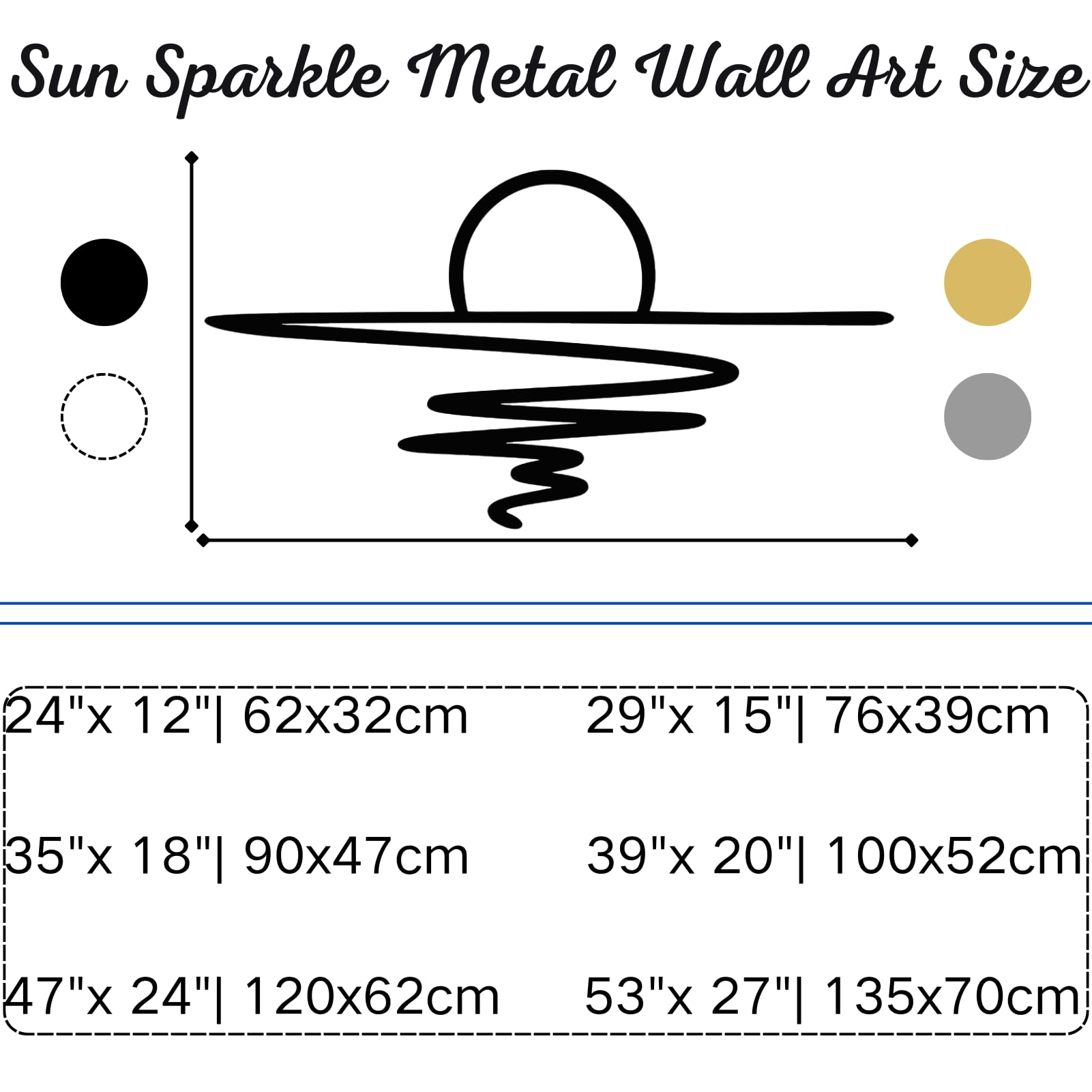 Décoration Murale en métal Noir Scintillant « Soleil et mer Scintillants », Sculpture Moderne « Lever de Soleil et mer Scintillants » pour Salon, Chambre, Couloir et escalier (Blanc 74 x 38
