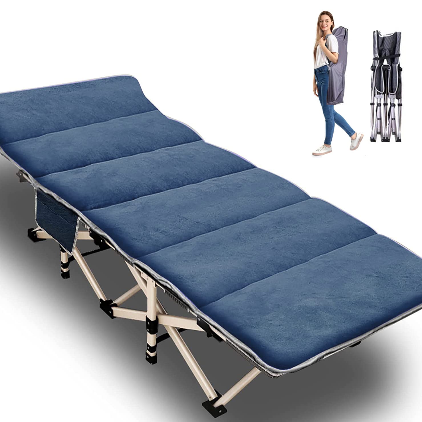 Masroo Folding Camping Cot, Double Layer Oxford Strong Heavy Duty Sleeping Cots with Carry Bag, Portable Travel Camp Cots for Home/Office Nap and Beach Vacation