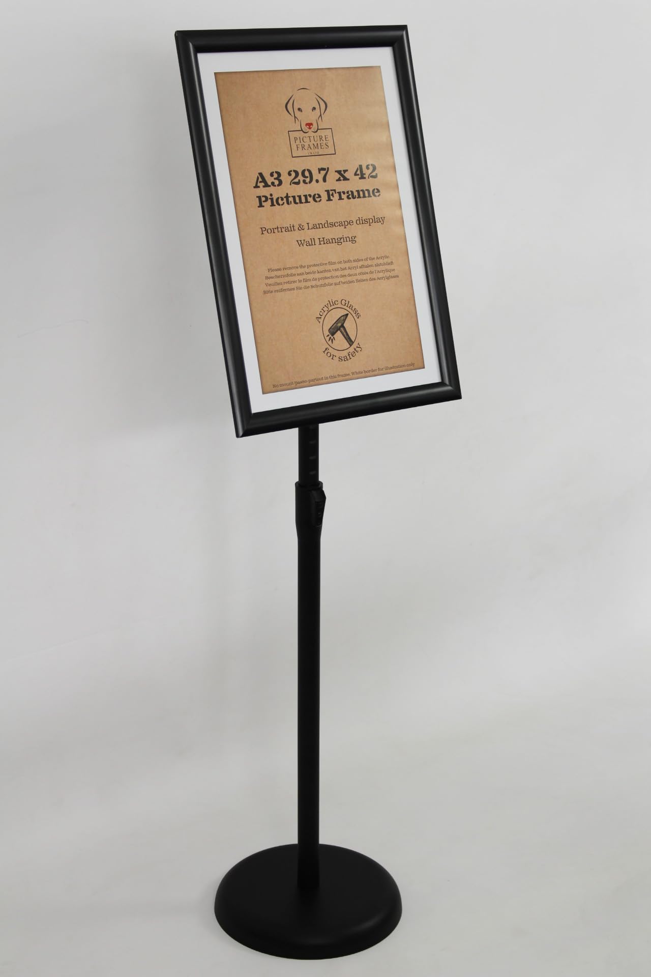Porte affiche A3 sur pied, noir | Support d’information, Hauteur réglable, Porte affiche en aluminium, Présentoir pivotant, Présentoir buffet, 75-125 cm