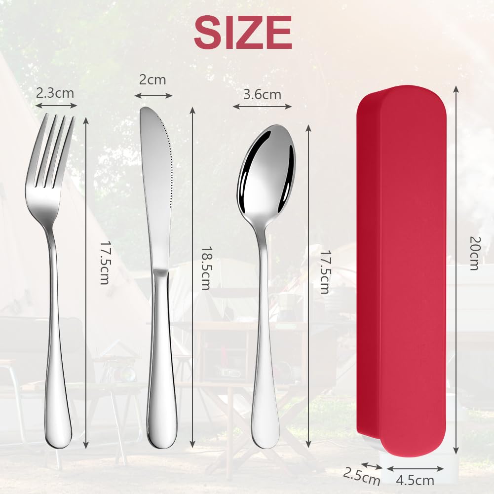 HOTUT 3 Pezzi Posate Da Campeggio Kit con Borsa Portaoggetti, Set di Posate Acciaio Inox, Finitura Lucida Lavabili in Lavastoviglie, Posate Da Viaggio in Argento con Cucchiaio Forchetta Coltello