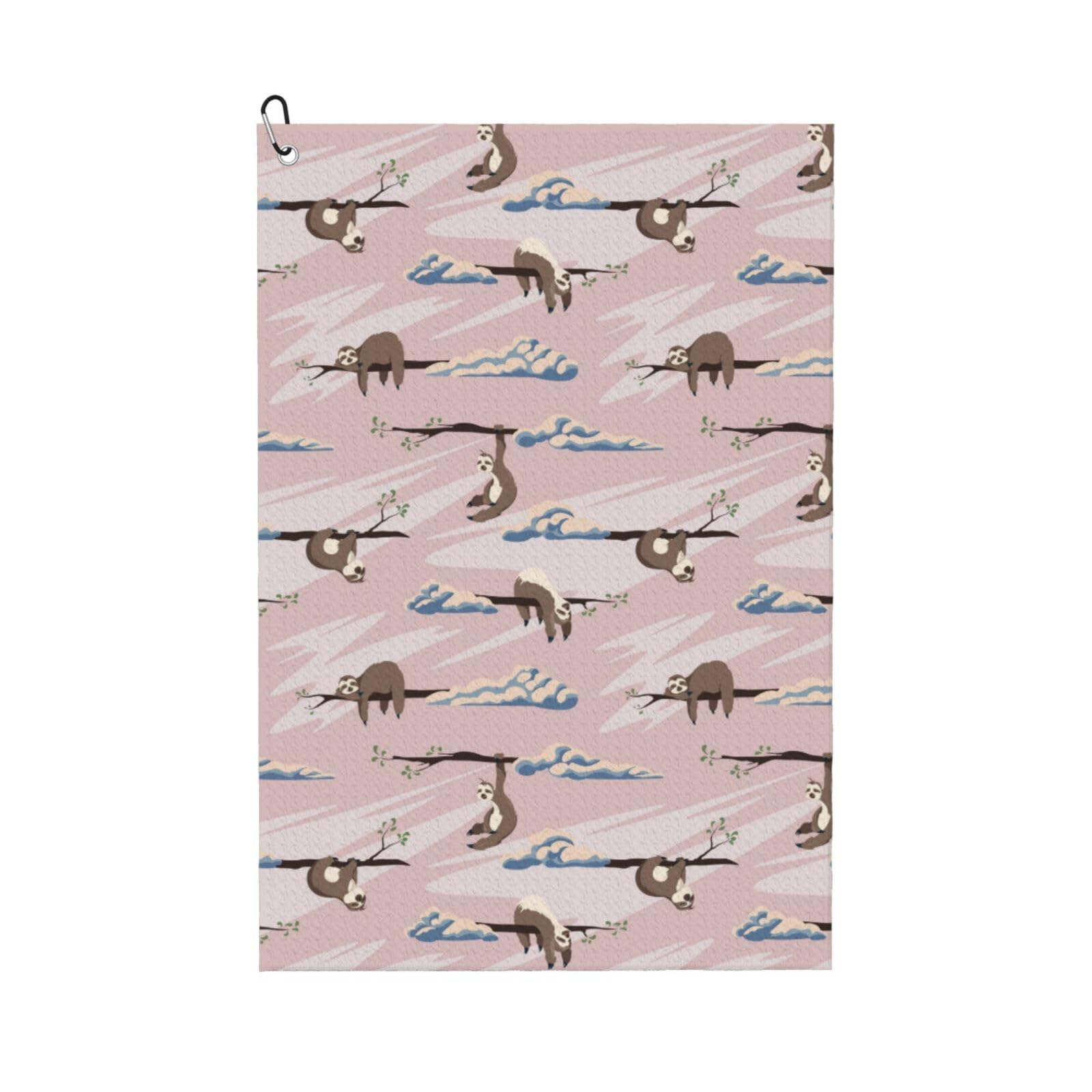 AOOEDM Cloud Sloth Print Golf Towel with Carabiner Clip Absorbent Microfiber Golf Towel for Cleaning Golf Ball Club Putter Iron for Golf Bag Trolly Belt Loop 16" X 24"