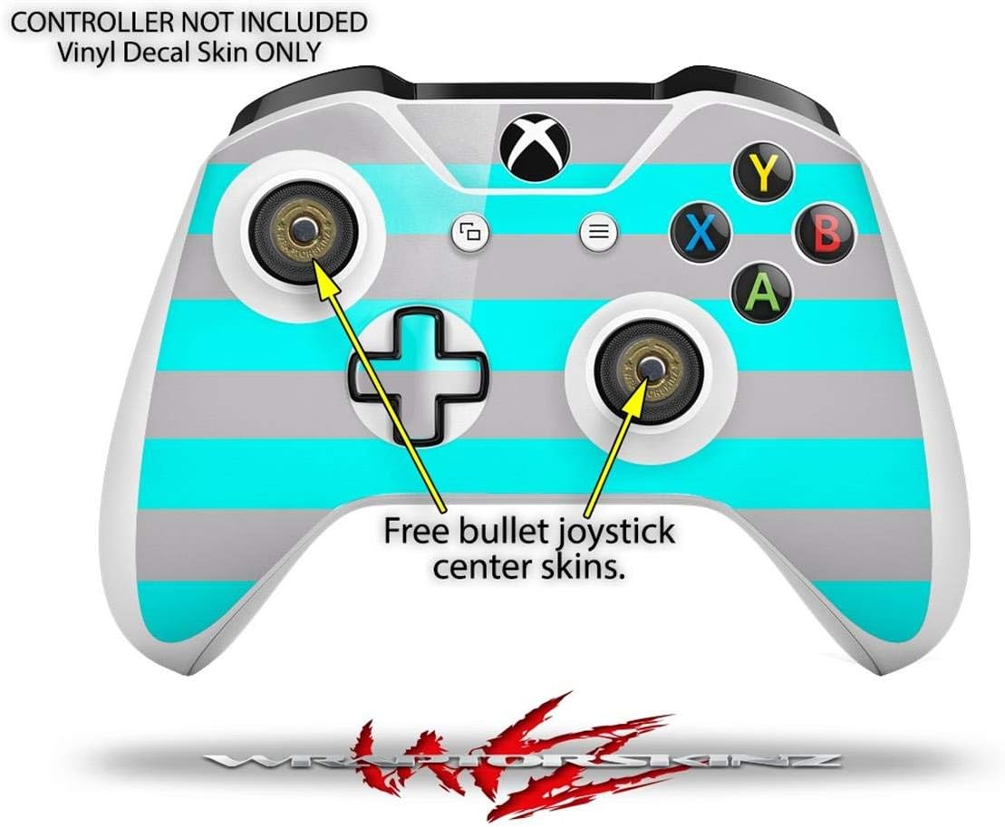Decal Vinyl Skin Wrap Compatible with Xbox One S Console and Controllers - Psycho Stripes Neon Teal and Gray