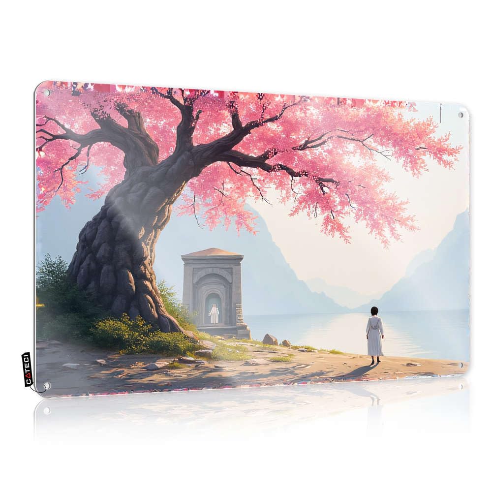 Decor Decaor Ready To Hang - A Person Stands By A Lake, Admiring Cherry Blossoms. Housewarming For Street(30X40CM)