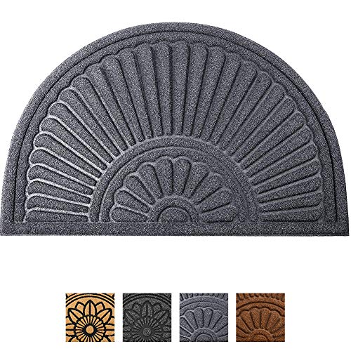 Mibao Alfombrilla semicircular, Alfombra Antideslizante de Entrada de Bienvenida, Alfombrilla Duradera de bajo Perfil, fácil de Limpiar, Exterior, Resistente, 60 x 90 cm, Gris