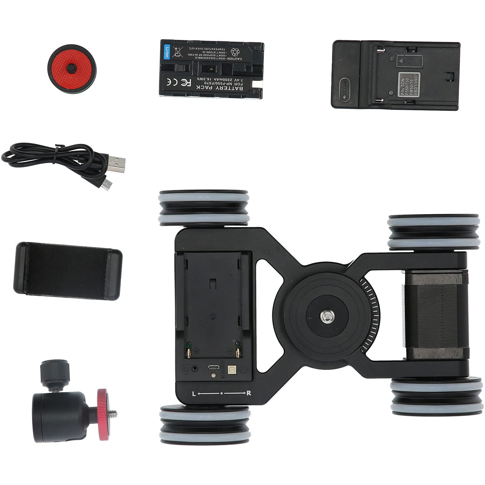 VBESTLIFE Kamera-Video-Transportwagen, Telefon-Kamera-Video-Elektroauto 4-Rad-Motorschlitten, mit 3/8-Zoll-Schraube, 5 Kg Last, APP-Steuerung