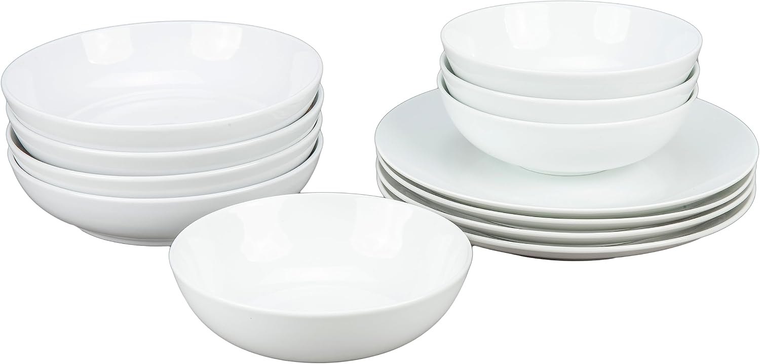 BIA Cordon Bleu Everyday Porcelain Coupe Dinnerware Set, Double Bowl, 12-piece, White image 4