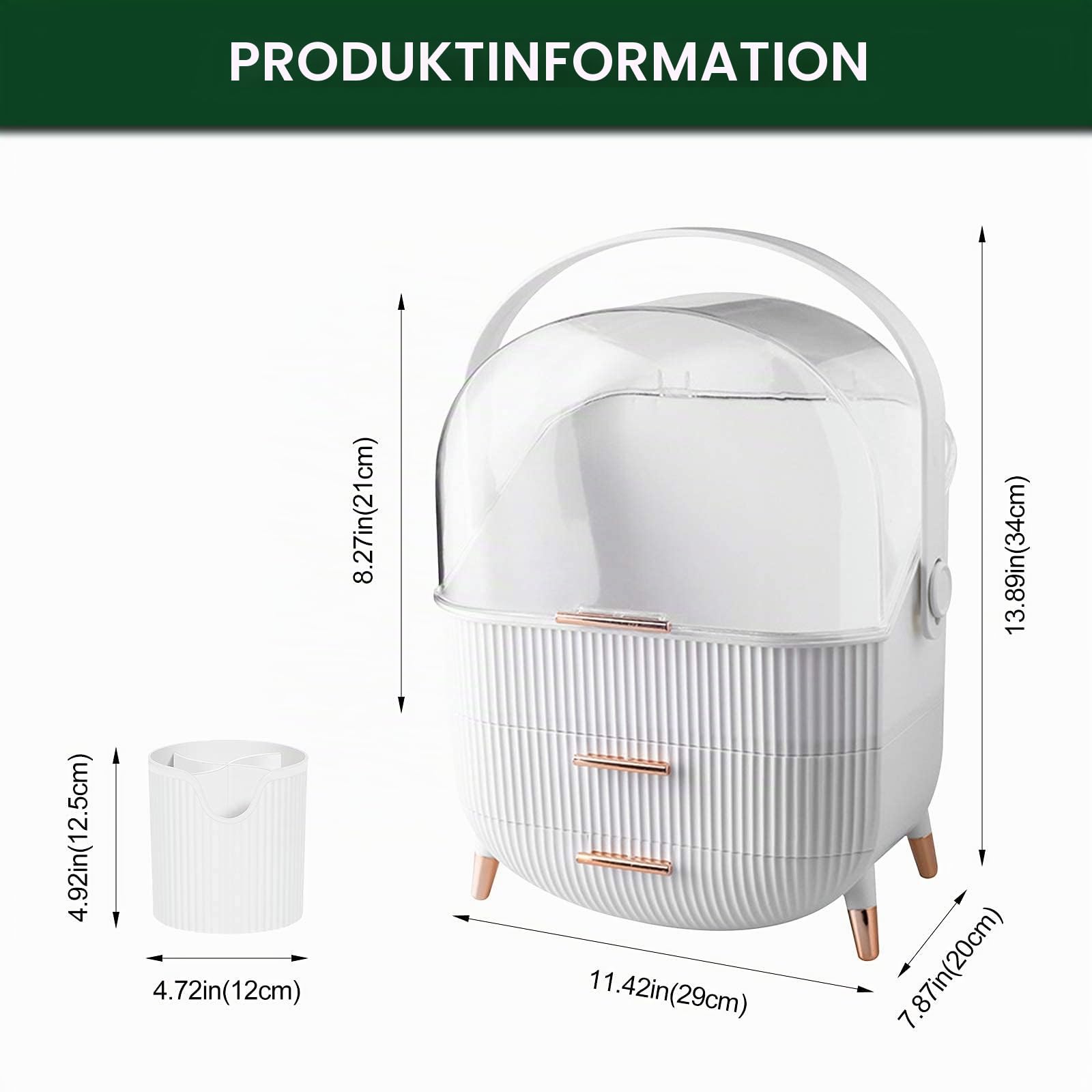 Galatée Make-up-Organizer für Büro, Schubladen, Aufbewahrung von Schmuck, aus Kunststoff, Aufbewahrungsbox für Kosmetik, Staubschutz, verschiedene Behälter, für Zuhause, Make-up-Organizer, Weiß, Weiß,