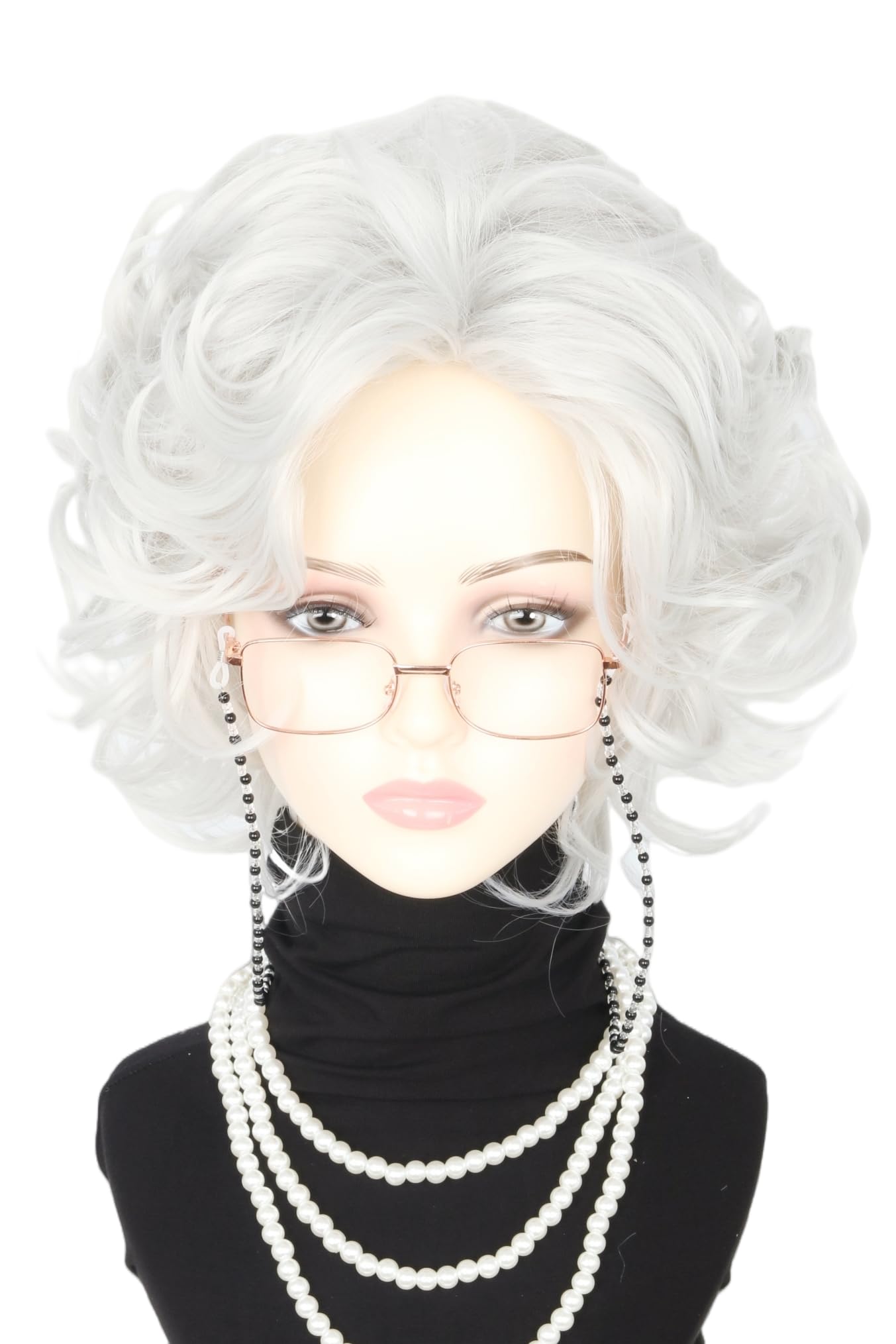 Old Lady Wig Costume Set for Women Short Curly Beige Grey Granny Wigs for Cosplay 100 Years Old Woman Wig Halloween Party Wigs