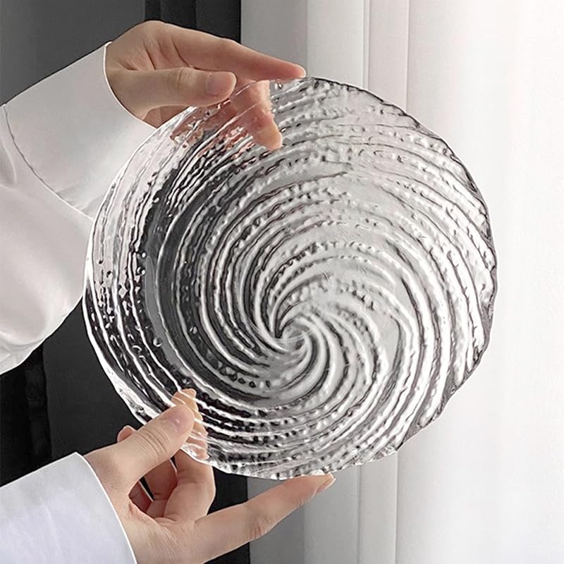 Image of MARTVIA Glass Serving and Dinner Plate 9 Inch, Set of 2 Crystal Clear Glass Plate, Vintage Dinnerware for Pasta,Salad,Dessert Serving Party Fruits, Snacks Home Wedding Decor for Gift Set (MV-12)